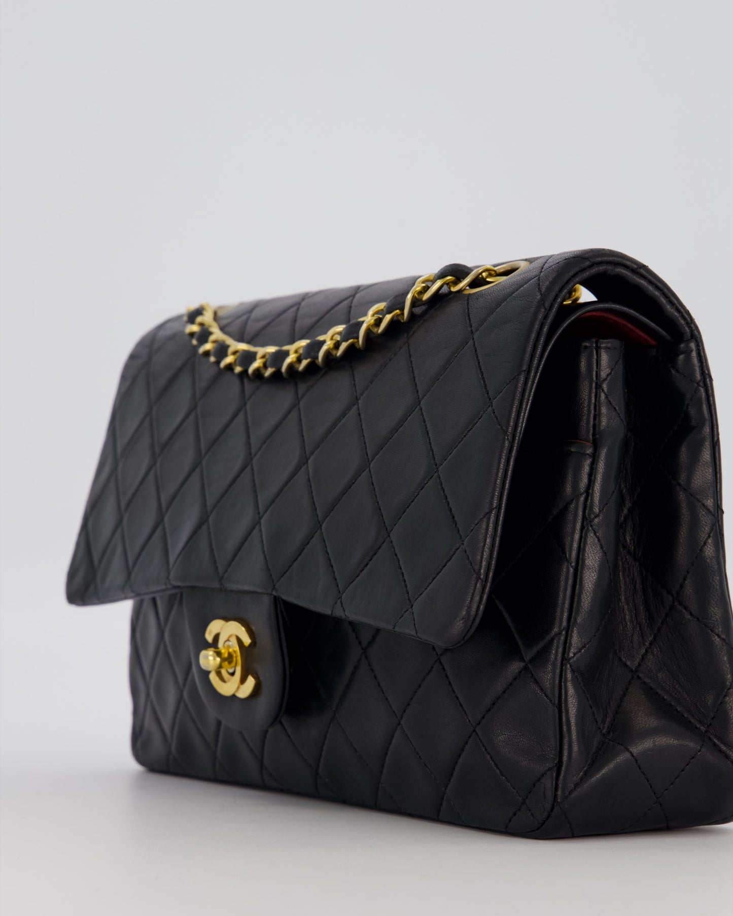 *HOT* Chanel Vintage Medium Classic Double Flap Bag in Black Lambskin Leather with 24K Gold Hardware