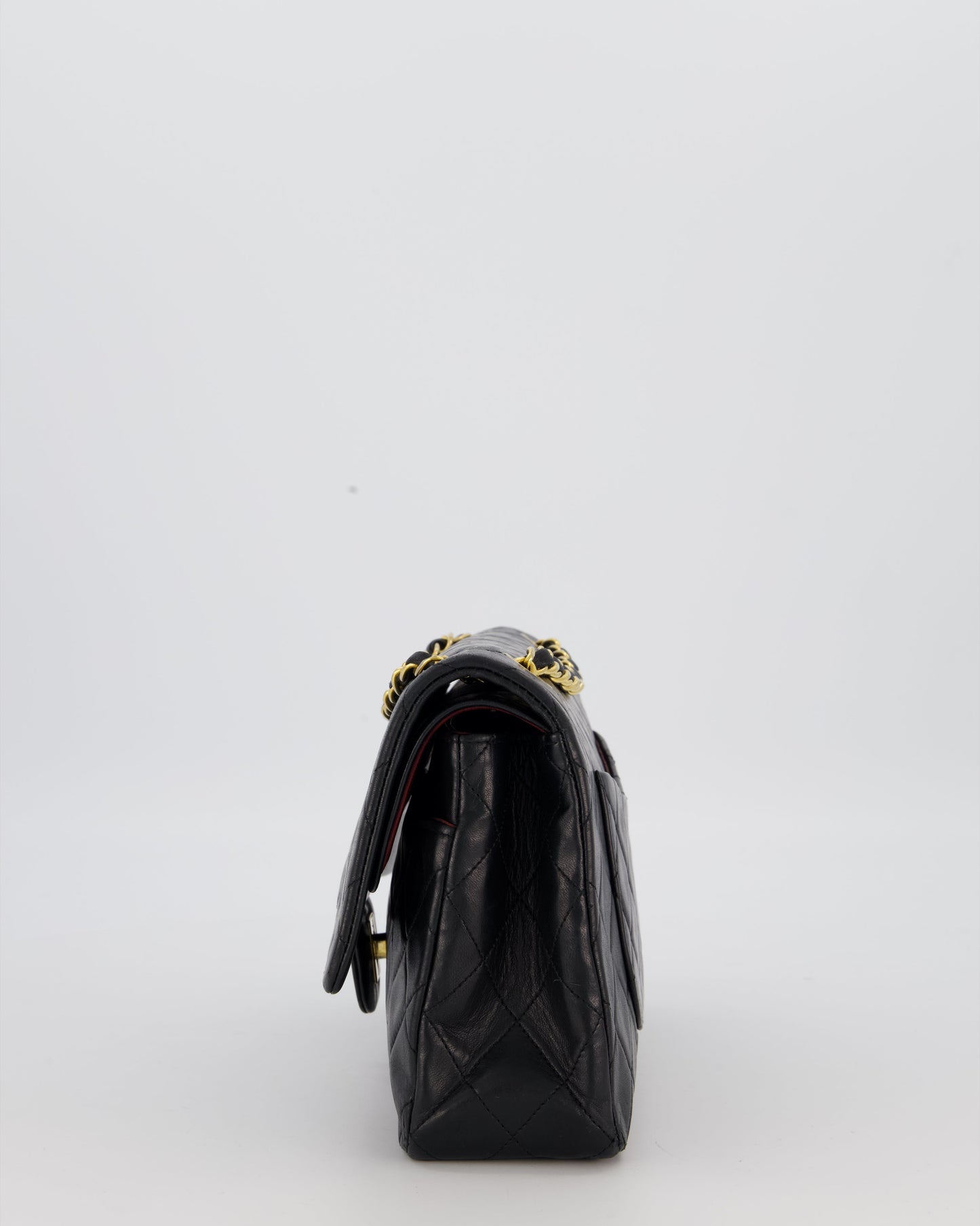 *HOT* Chanel Vintage Medium Classic Double Flap Bag in Black Lambskin Leather with 24K Gold Hardware