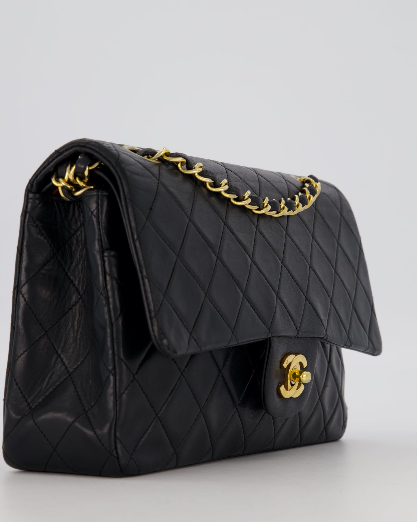 *HOT* Chanel Vintage Medium Classic Double Flap Bag in Black Lambskin Leather with 24K Gold Hardware