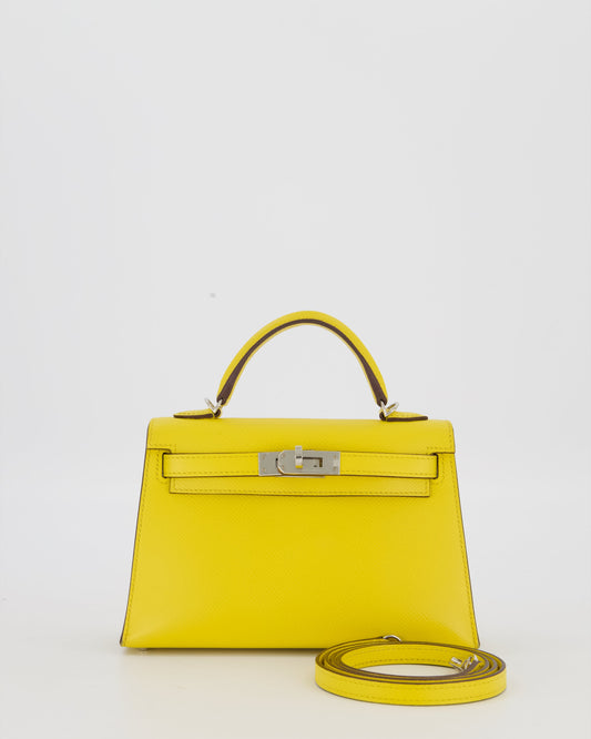 Hermes Mini Kelly II 20 Bag in Jaune De Naples Epsom Leather with Palladium Hardware