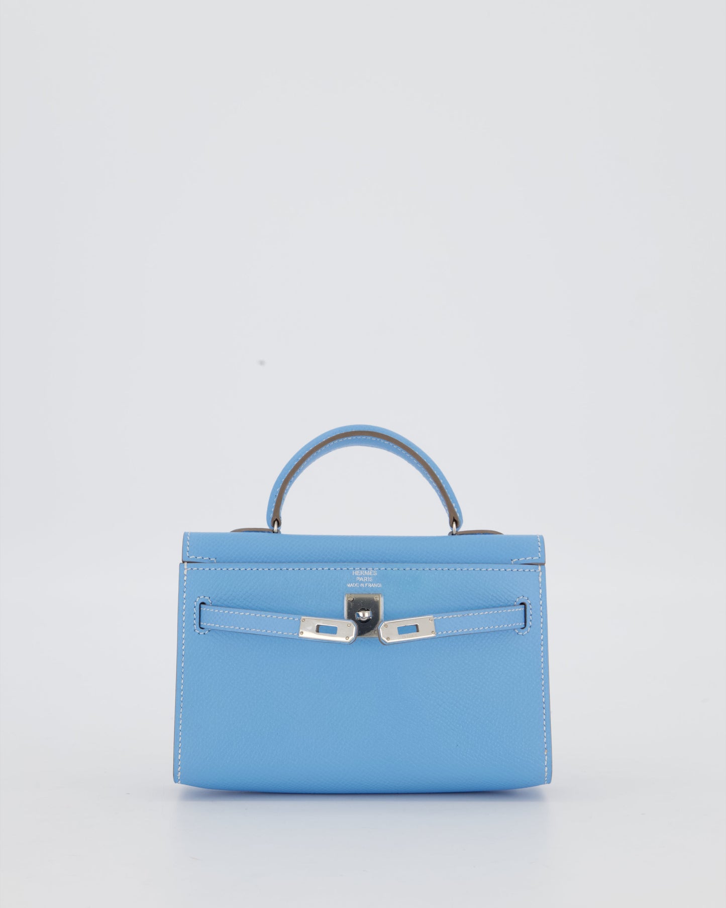 Hermes Micro Mini Kelly 15 Bag in Blue Celeste Epsom Leather with Palladium Hardware