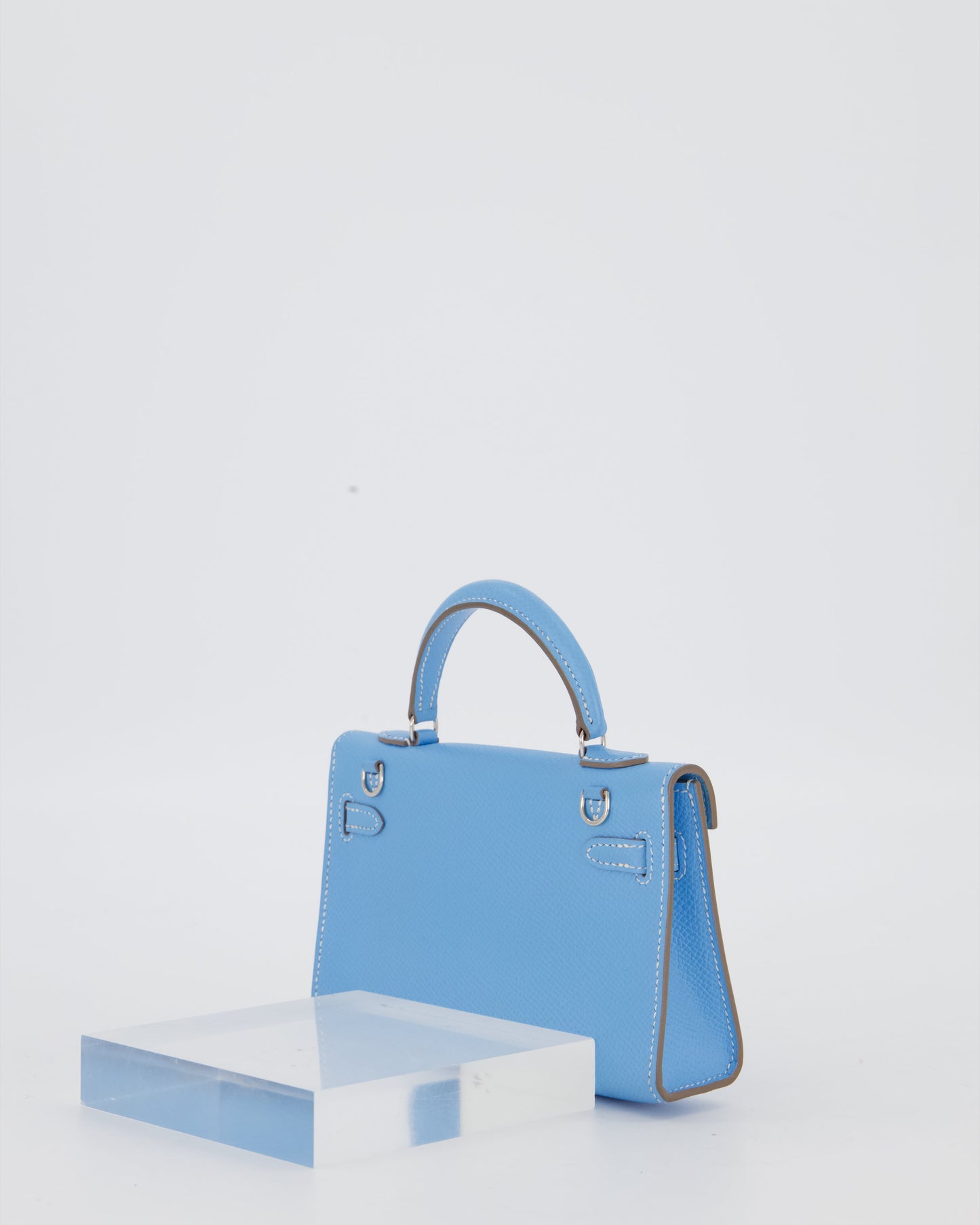 Hermes Micro Mini Kelly 15 Bag in Blue Celeste Epsom Leather with Palladium Hardware