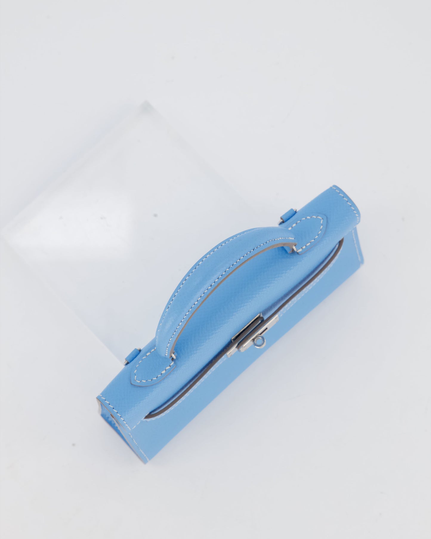 Hermes Micro Mini Kelly 15 Bag in Blue Celeste Epsom Leather with Palladium Hardware