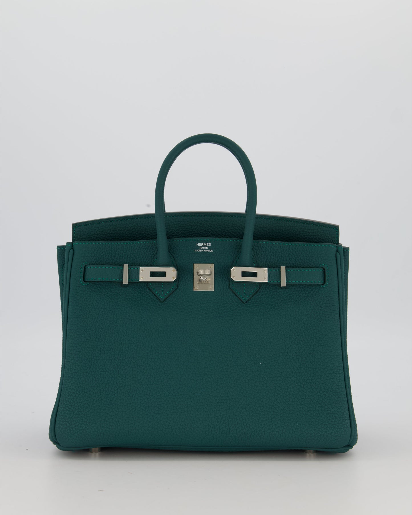 Hermes Birkin 25 Retourne Bag in Malachite Togo Leather with Palladium Hardware