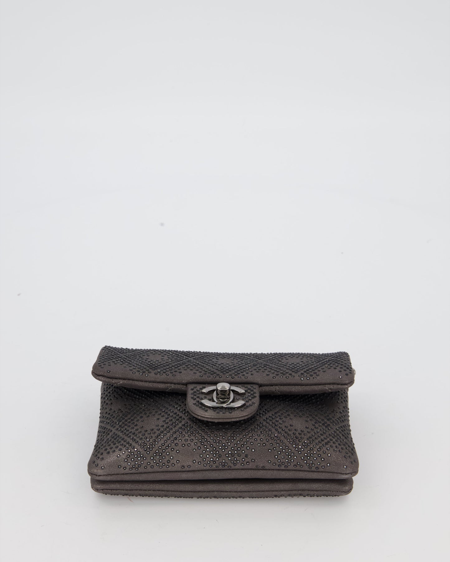 Chanel Grey Embellished Rhinestones Mini Flap Bag in Suede Leather With Gunmetal Hardware