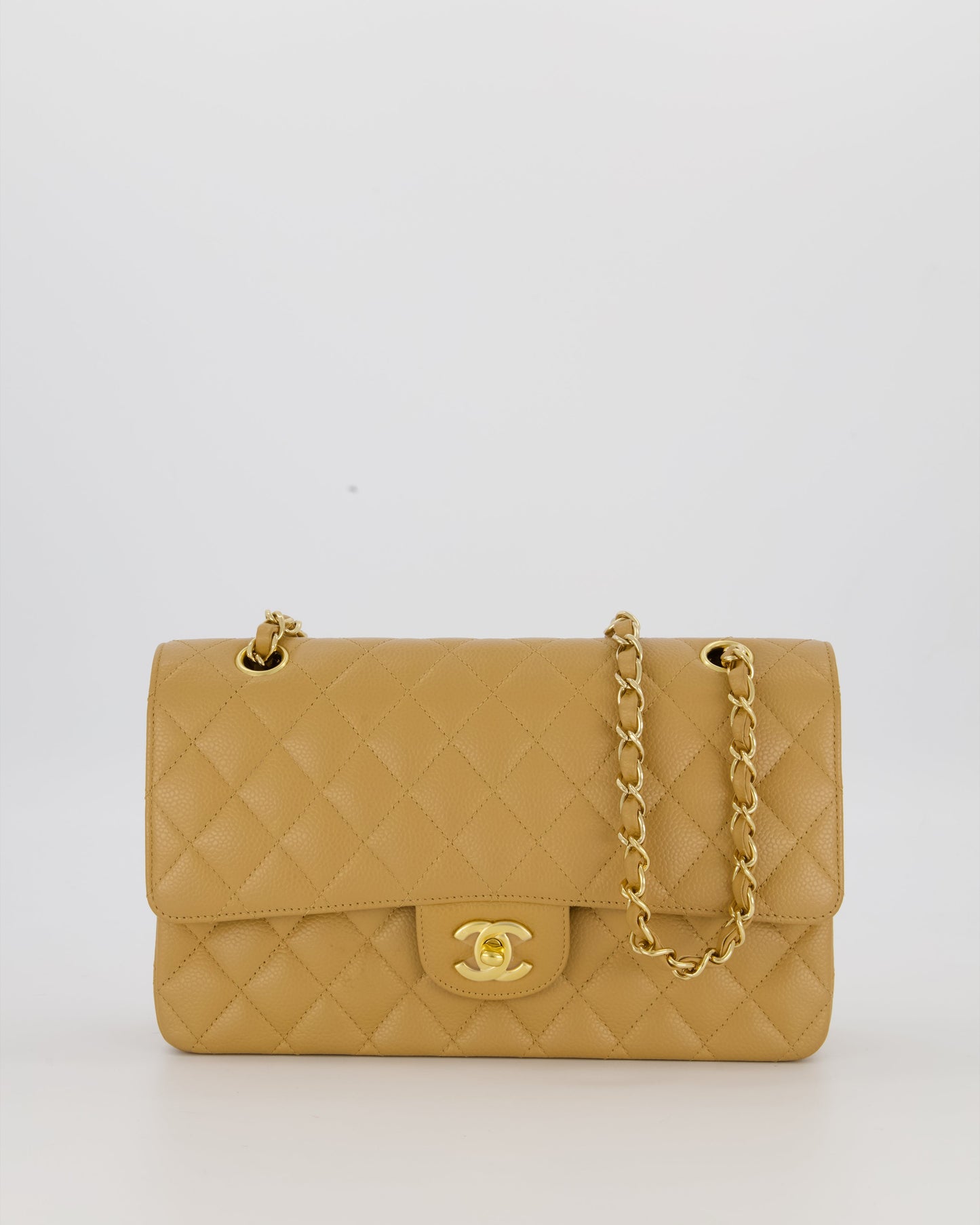 *VERY RARE* Chanel Chai Latte Vintage Medium Classic Double Flap Bag in Caviar Leather with 24K Gold Hardware