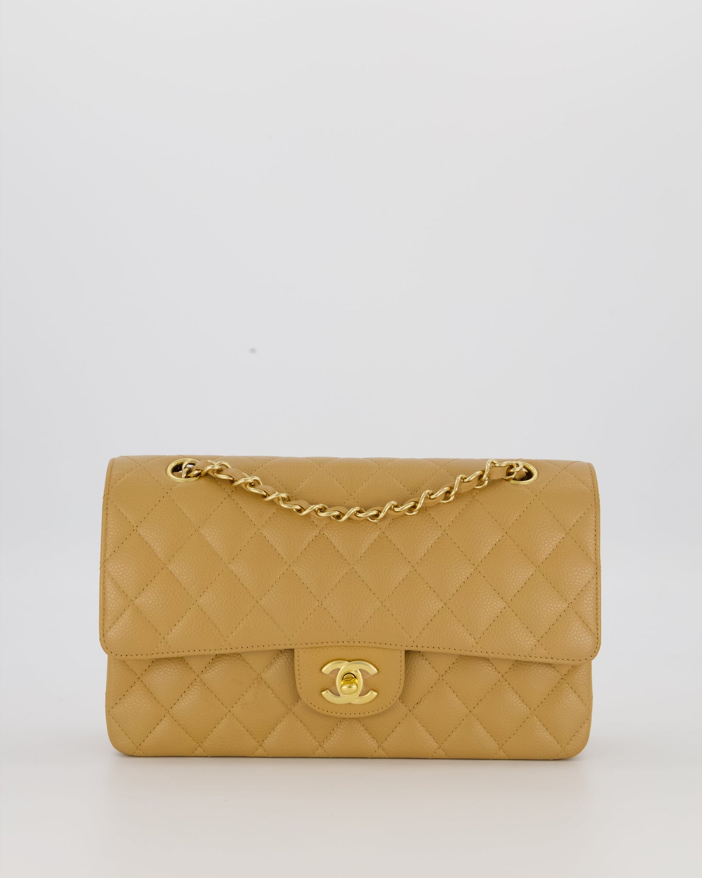 *VERY RARE* Chanel Chai Latte Vintage Medium Classic Double Flap Bag in Caviar Leather with 24K Gold Hardware