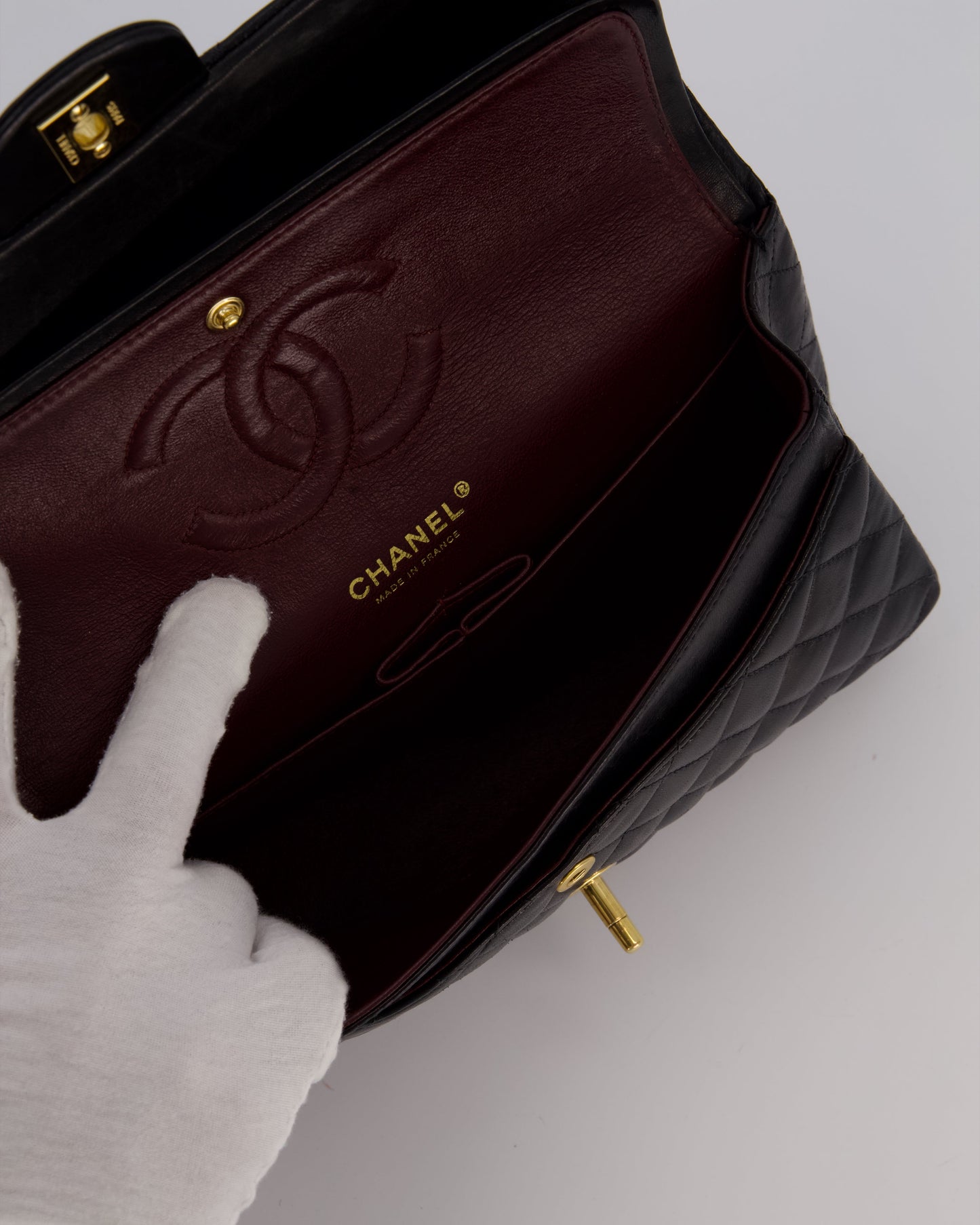 Chanel Black Vintage Medium Classic Double Flap Bag in Lambskin Leather with 24K Gold Hardware