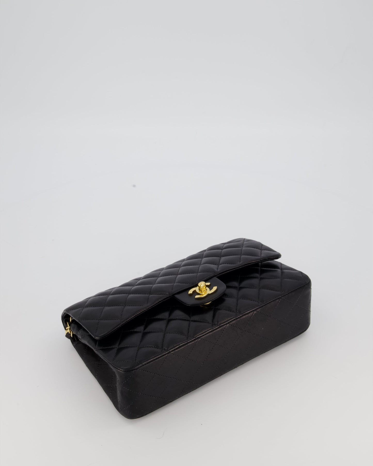 Chanel Black Vintage Medium Classic Double Flap Bag in Lambskin Leather with 24K Gold Hardware