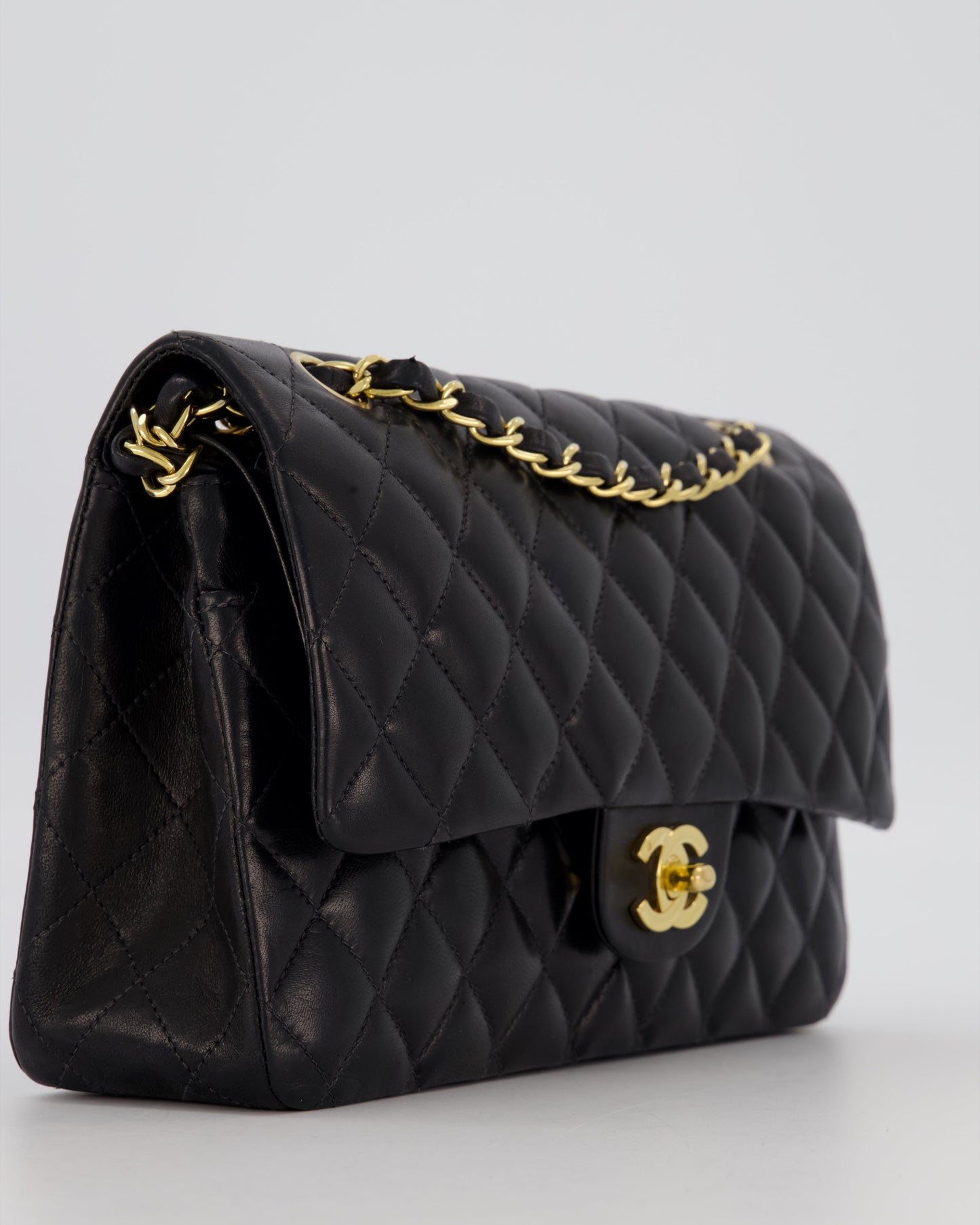 Chanel Black Vintage Medium Classic Double Flap Bag in Lambskin Leather with 24K Gold Hardware