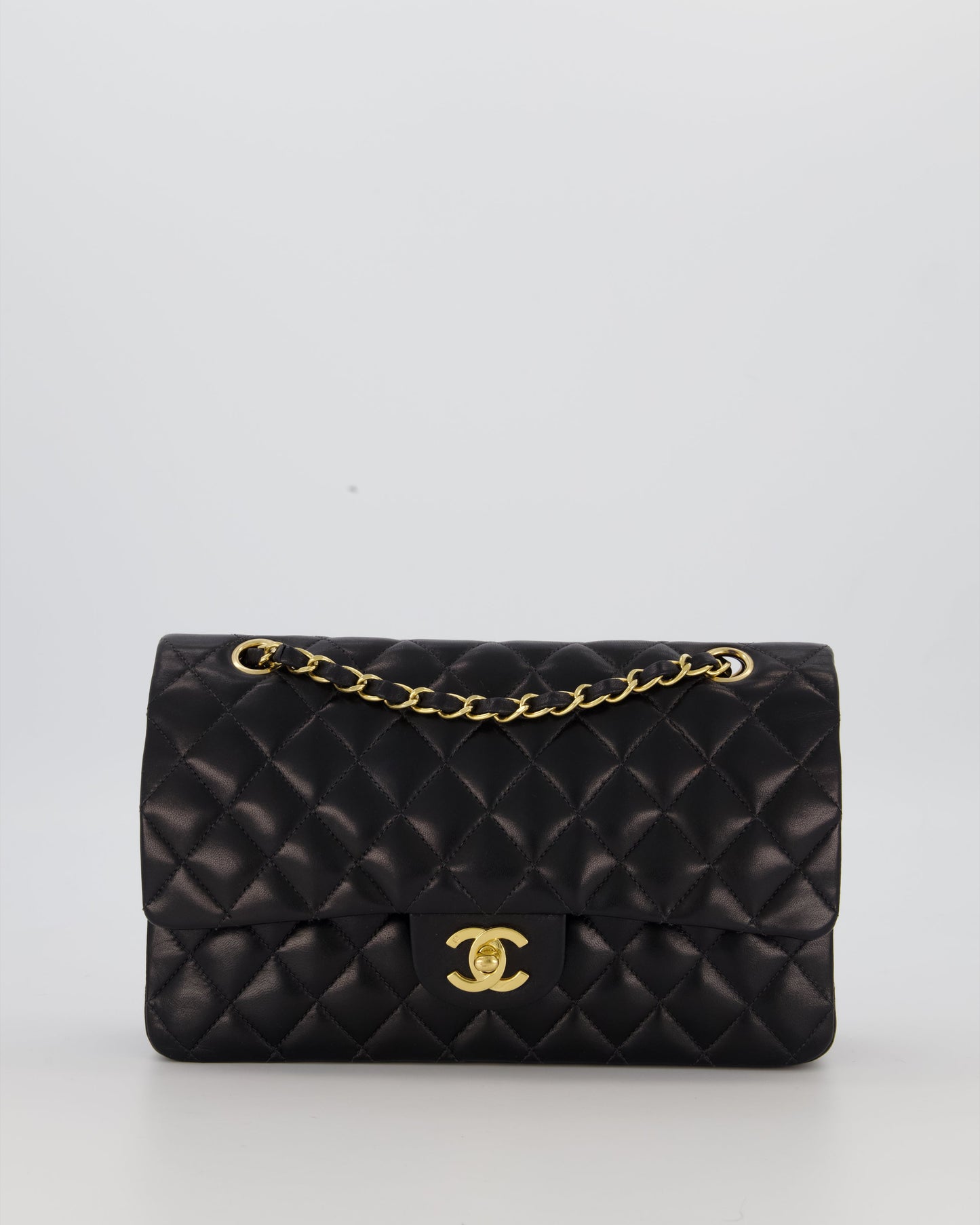 Chanel Black Vintage Medium Classic Double Flap Bag in Lambskin Leather with 24K Gold Hardware