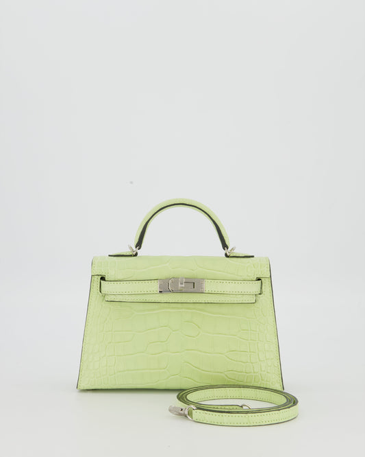 *SUPER RARE & HOT* Hermes Mini Kelly II 20 Bag in Jaune Bourgeon Alligator Mississippiensis Leather with Palladium Hardware