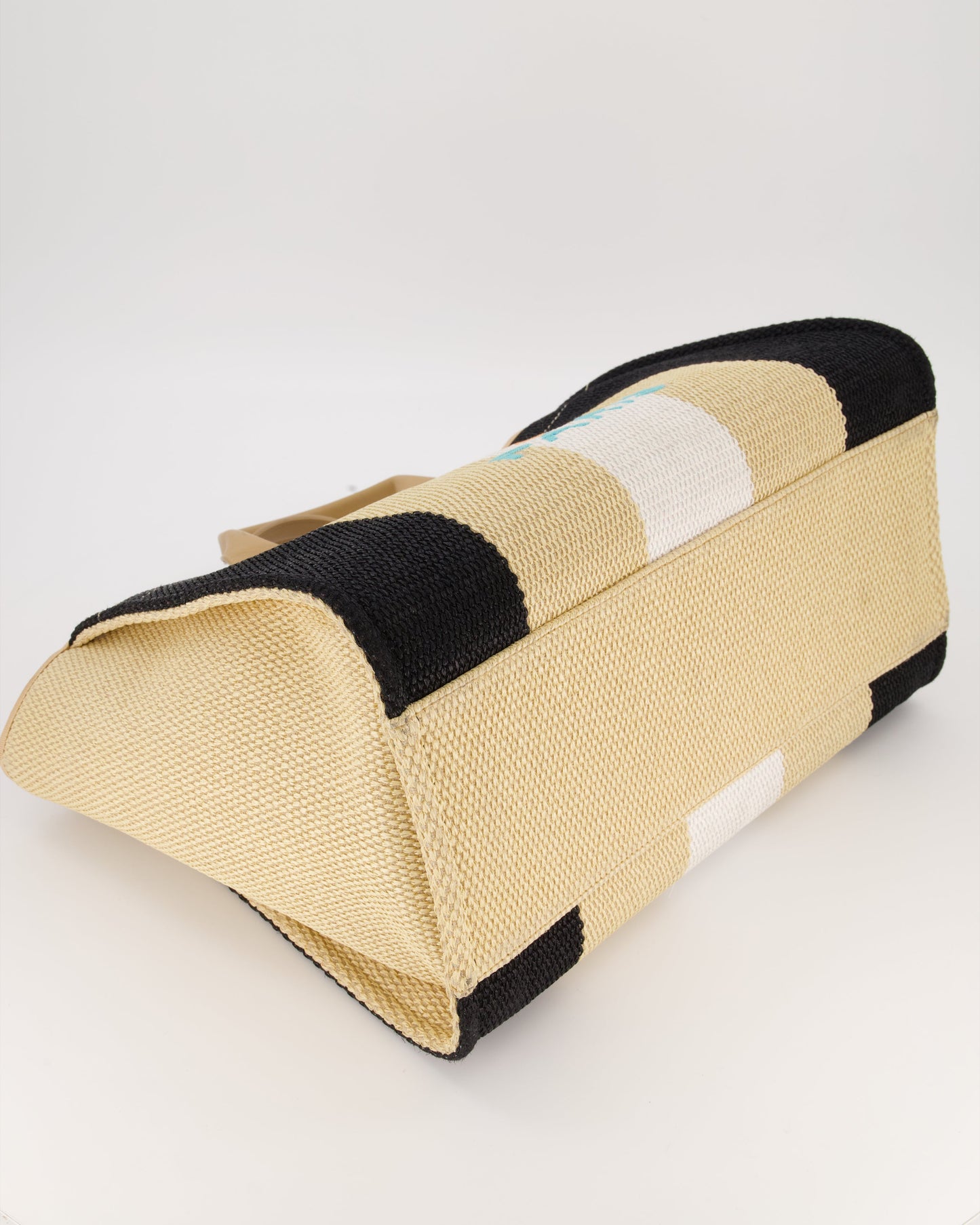 *HOT* Chanel Beige, Black and White Raffia Medium Deauville Tote Bag with Pastel Logo and Champagne Gold Hardware