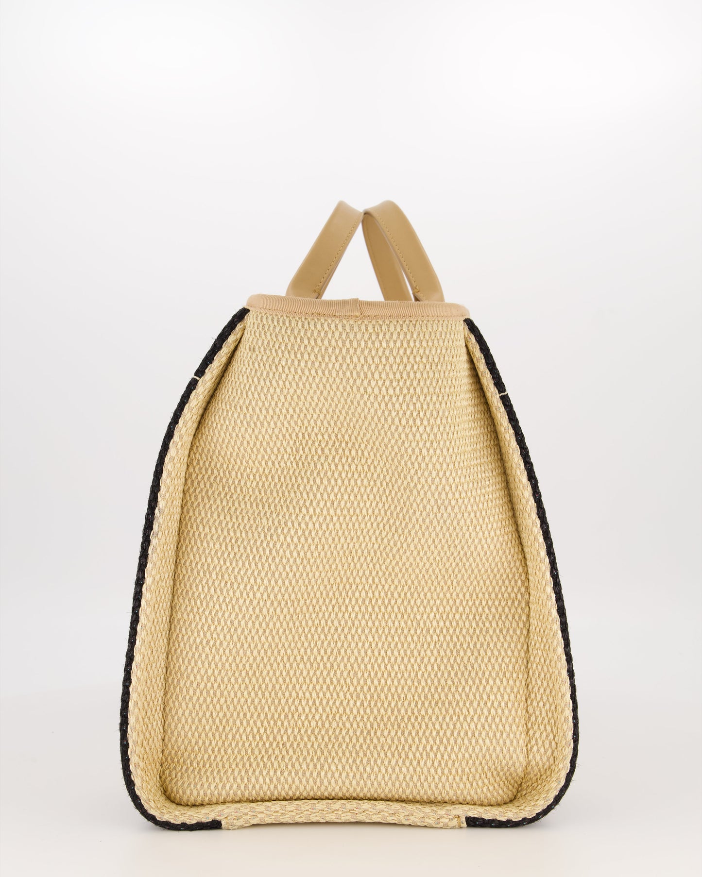 *HOT* Chanel Beige, Black and White Raffia Medium Deauville Tote Bag with Pastel Logo and Champagne Gold Hardware