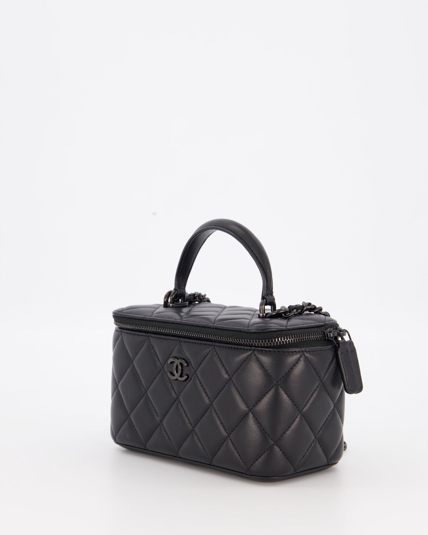 Chanel Black Small Top Handle Vanity Case in Lambskin Leather with So Black Hardware
