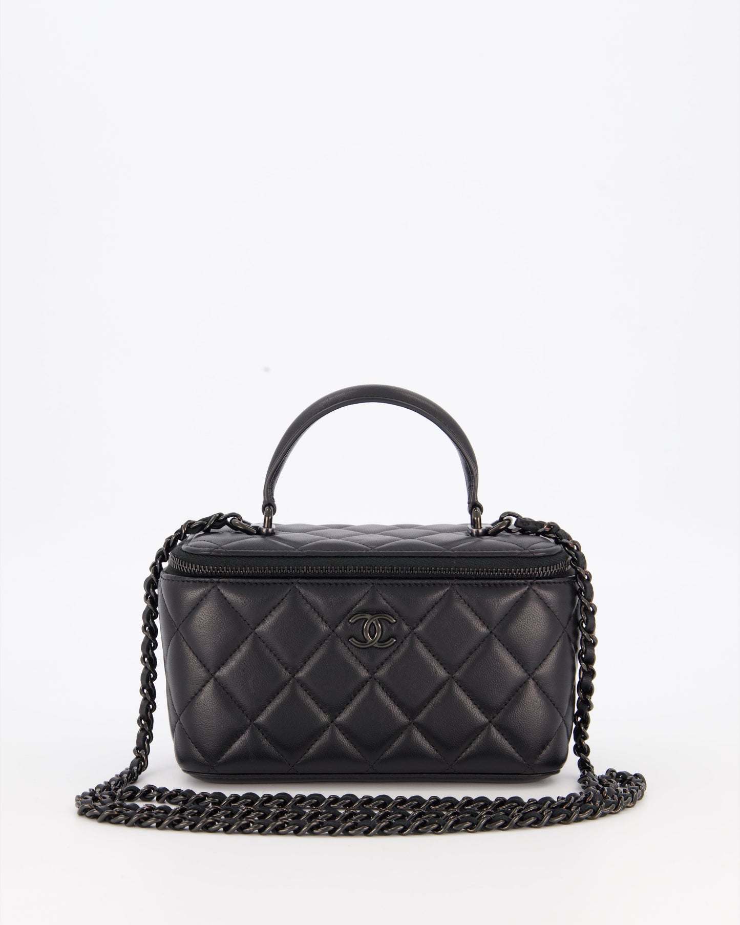 Chanel Black Small Top Handle Vanity Case in Lambskin Leather with So Black Hardware