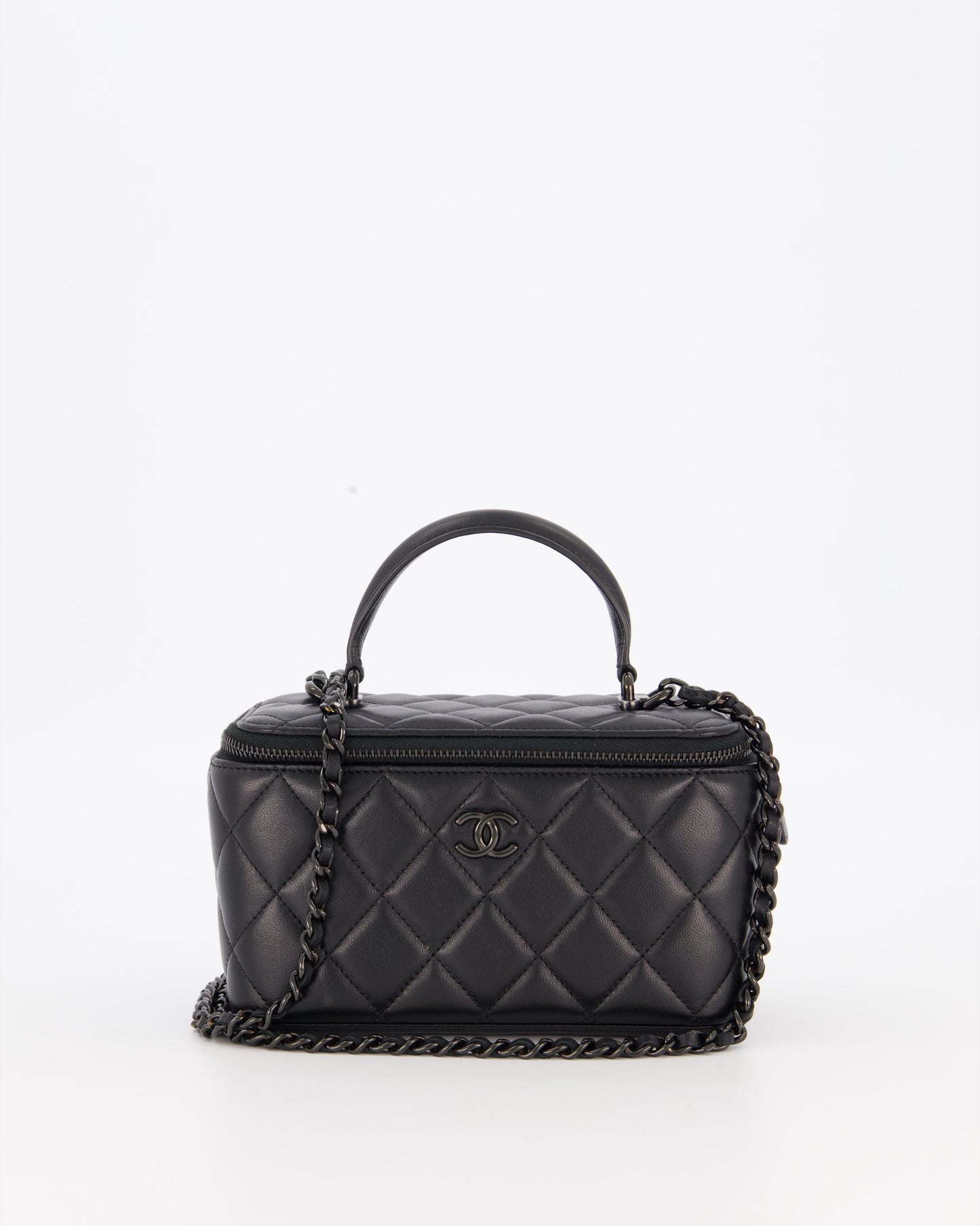 Chanel Black Small Top Handle Vanity Case in Lambskin Leather with So Black Hardware