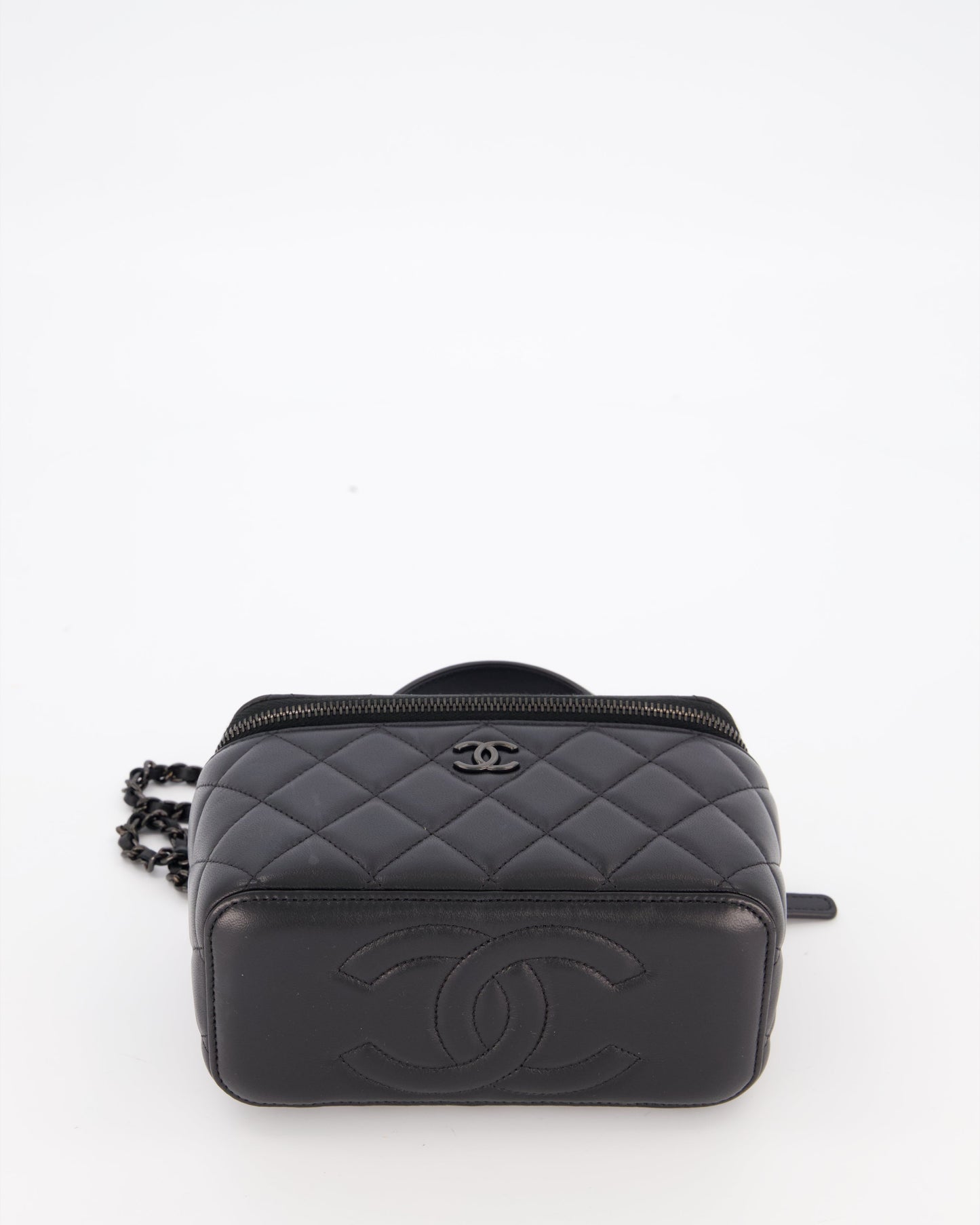 Chanel Black Small Top Handle Vanity Case in Lambskin Leather with So Black Hardware