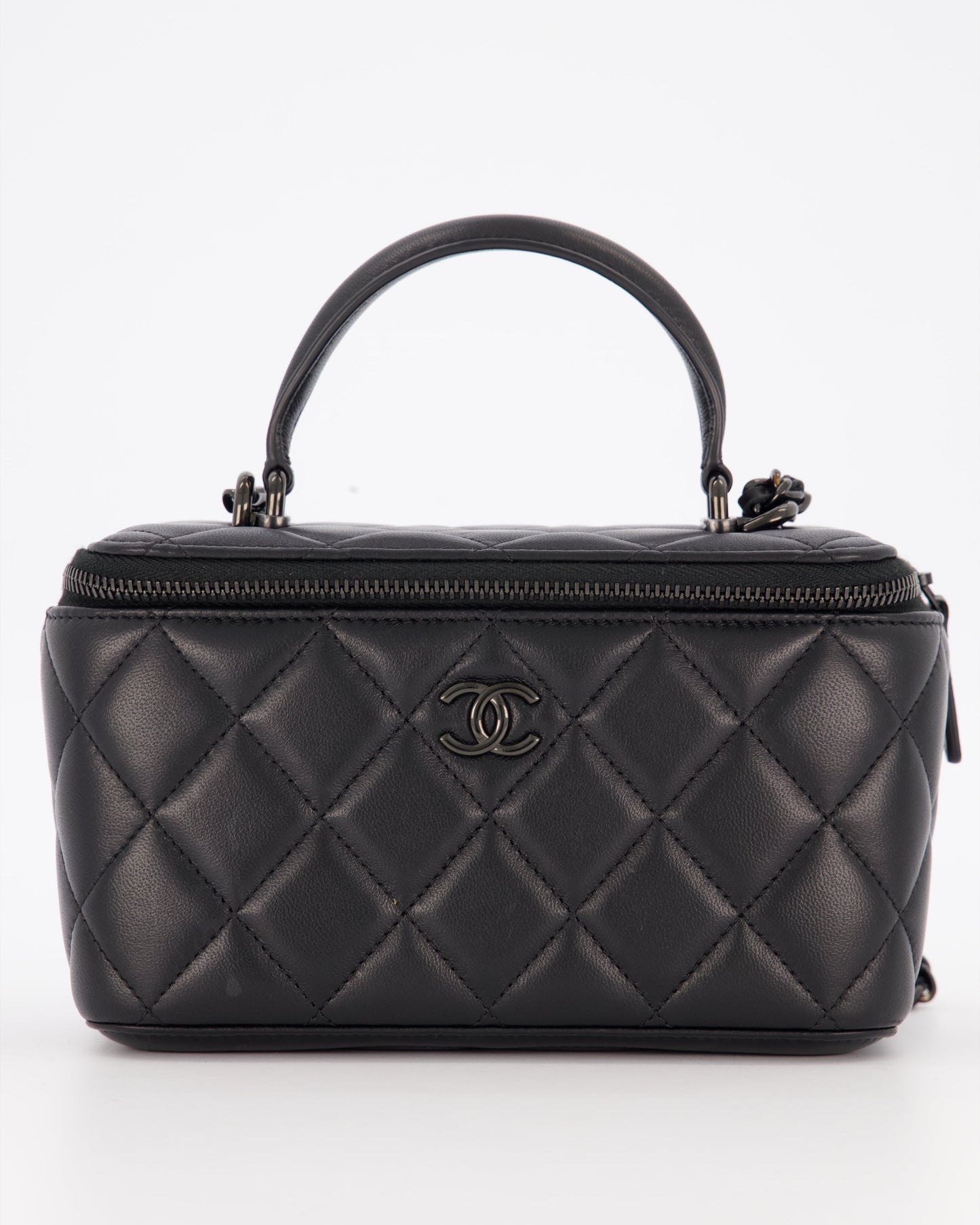Chanel Black Small Top Handle Vanity Case in Lambskin Leather with So Black Hardware