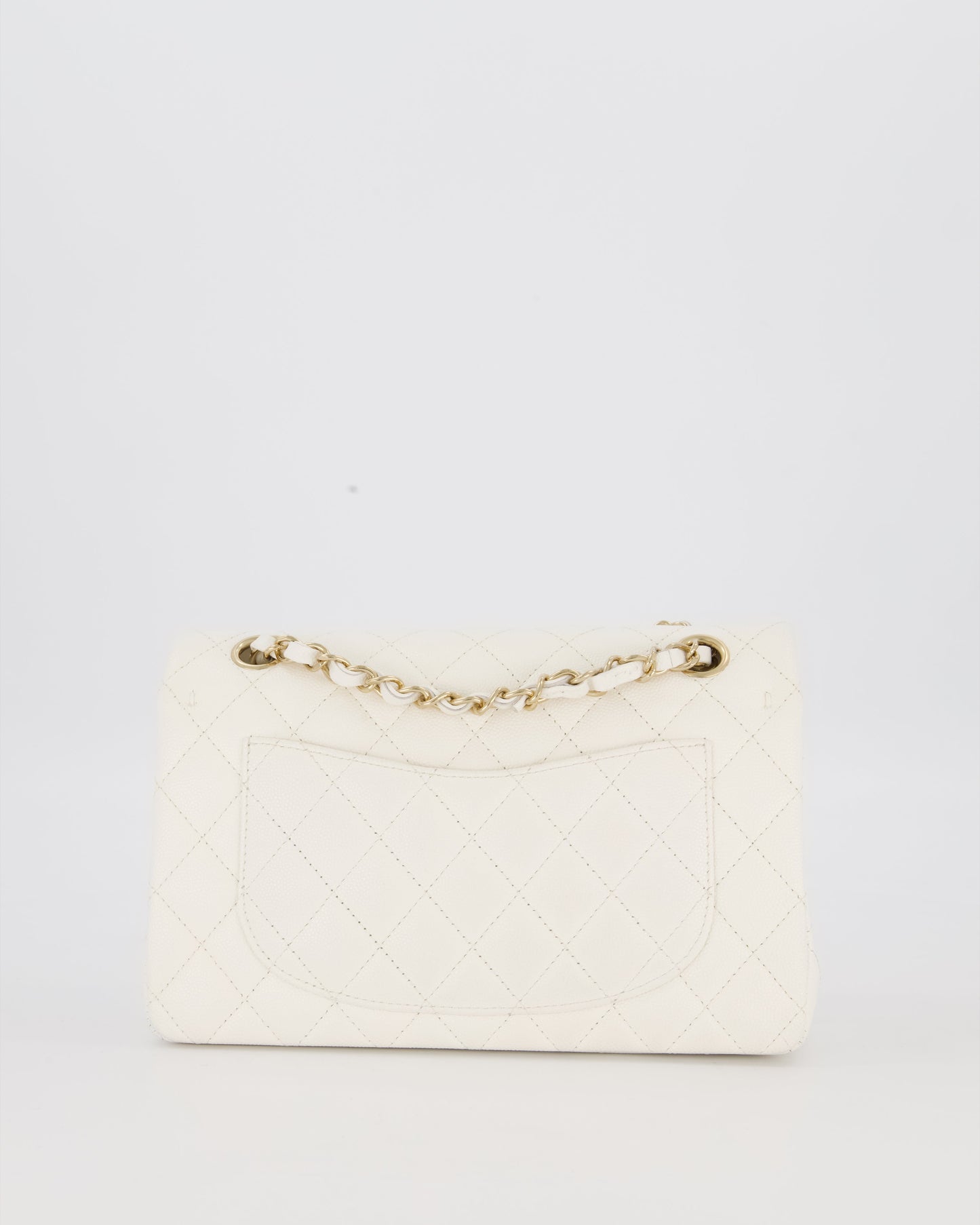 Chanel Small Classic Double Flap Bag in White Caviar Leather with Champagne Gold Hardware