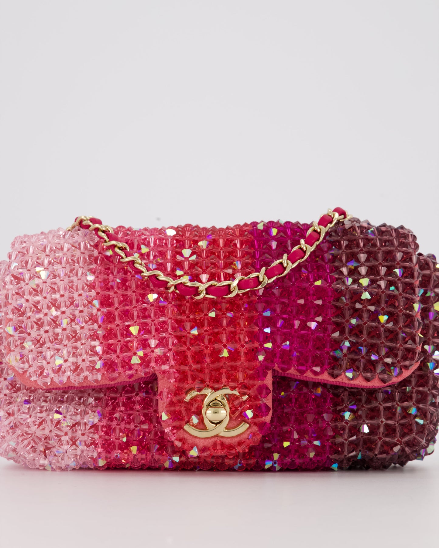 Chanel S/S 2020 Pink Ombre Mini Flap Bag with Crystal Embellishments & Champagne Gold Hardware