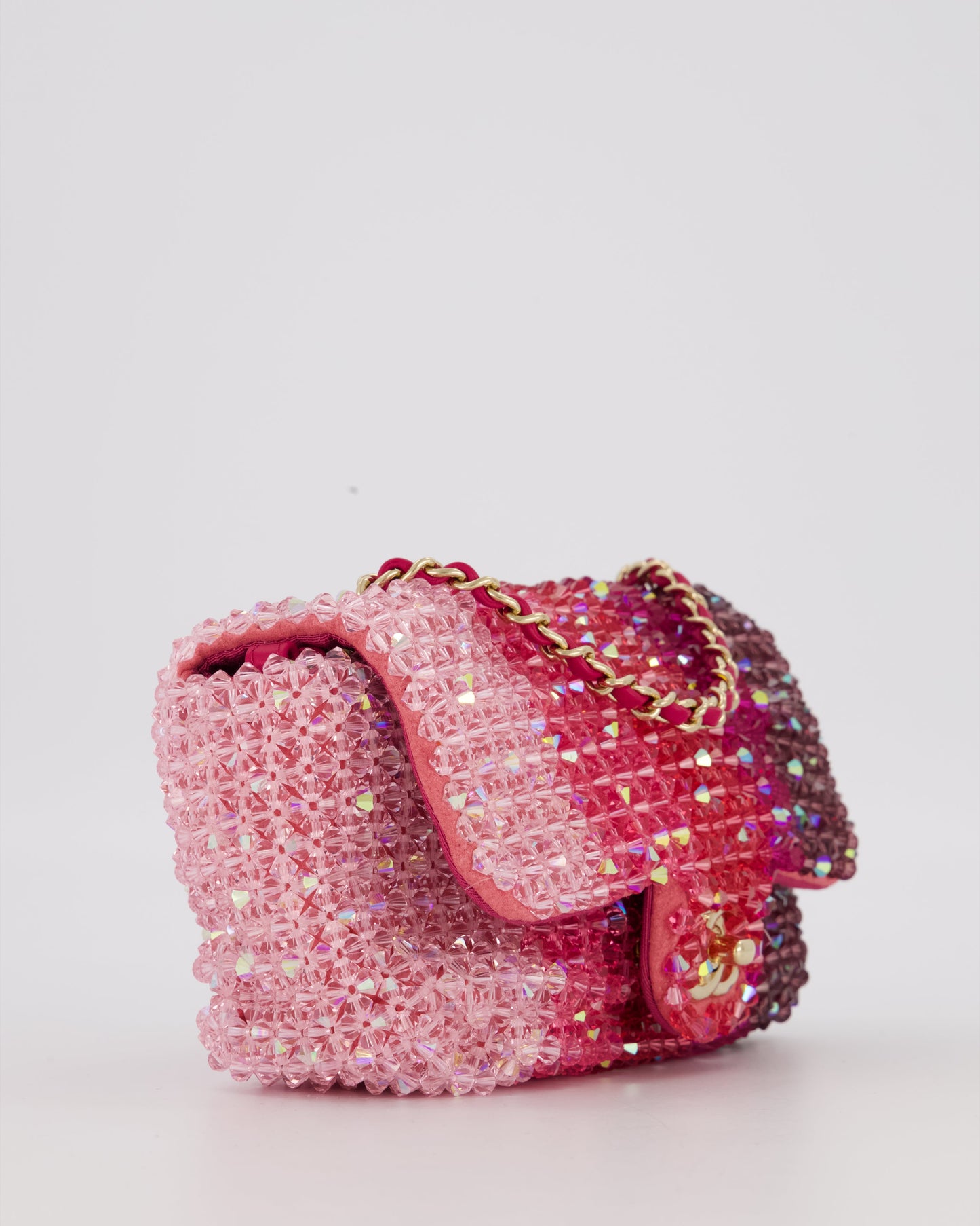 Chanel S/S 2020 Pink Ombre Mini Flap Bag with Crystal Embellishments & Champagne Gold Hardware