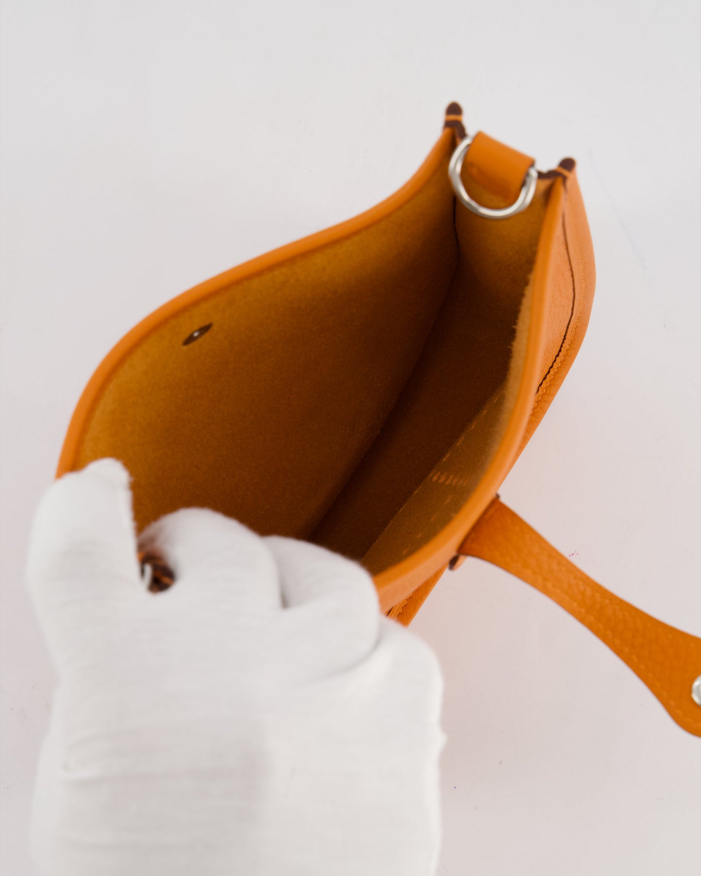 Hermes Mini Evelyne Bag in Orange Clemence Leather with Palladium Hardware