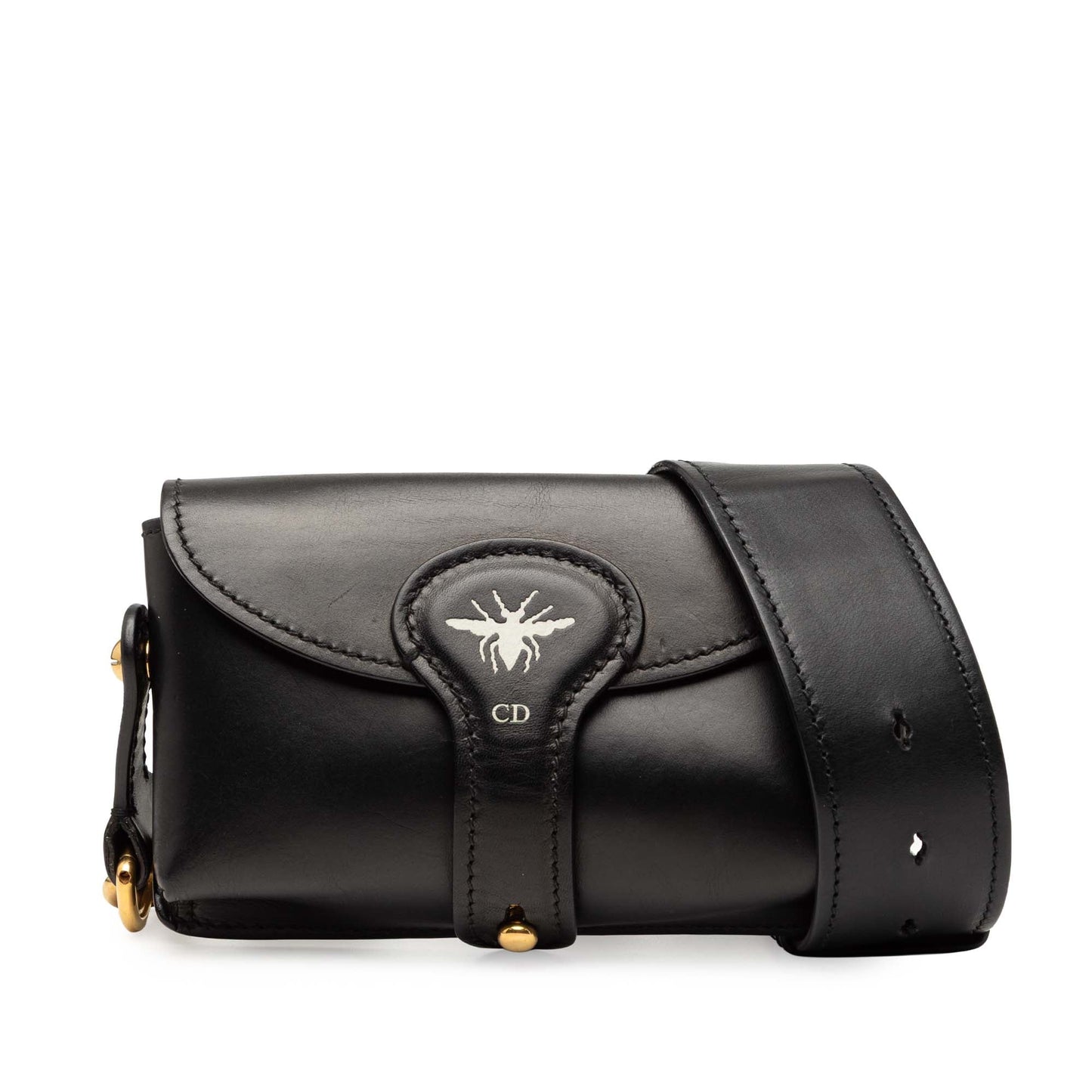 Black Dior Mini Leather D Bee Saddle Bag