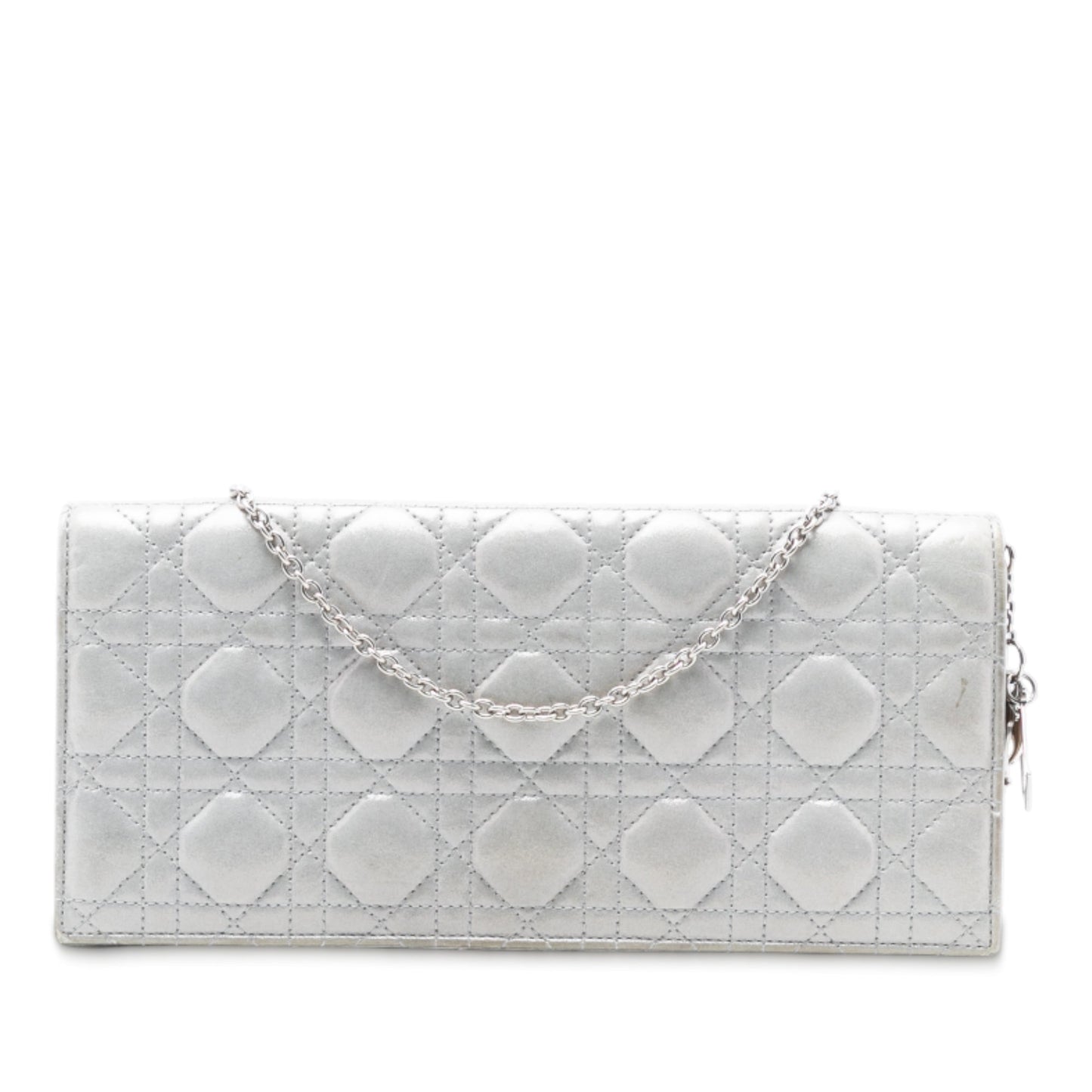 Silver Dior Iridescent Lambskin Cannage Lady Dior Convertible Clutch Crossbody Bag