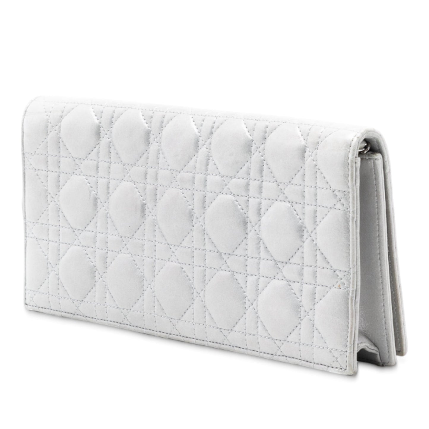 Silver Dior Iridescent Lambskin Cannage Lady Dior Convertible Clutch Crossbody Bag