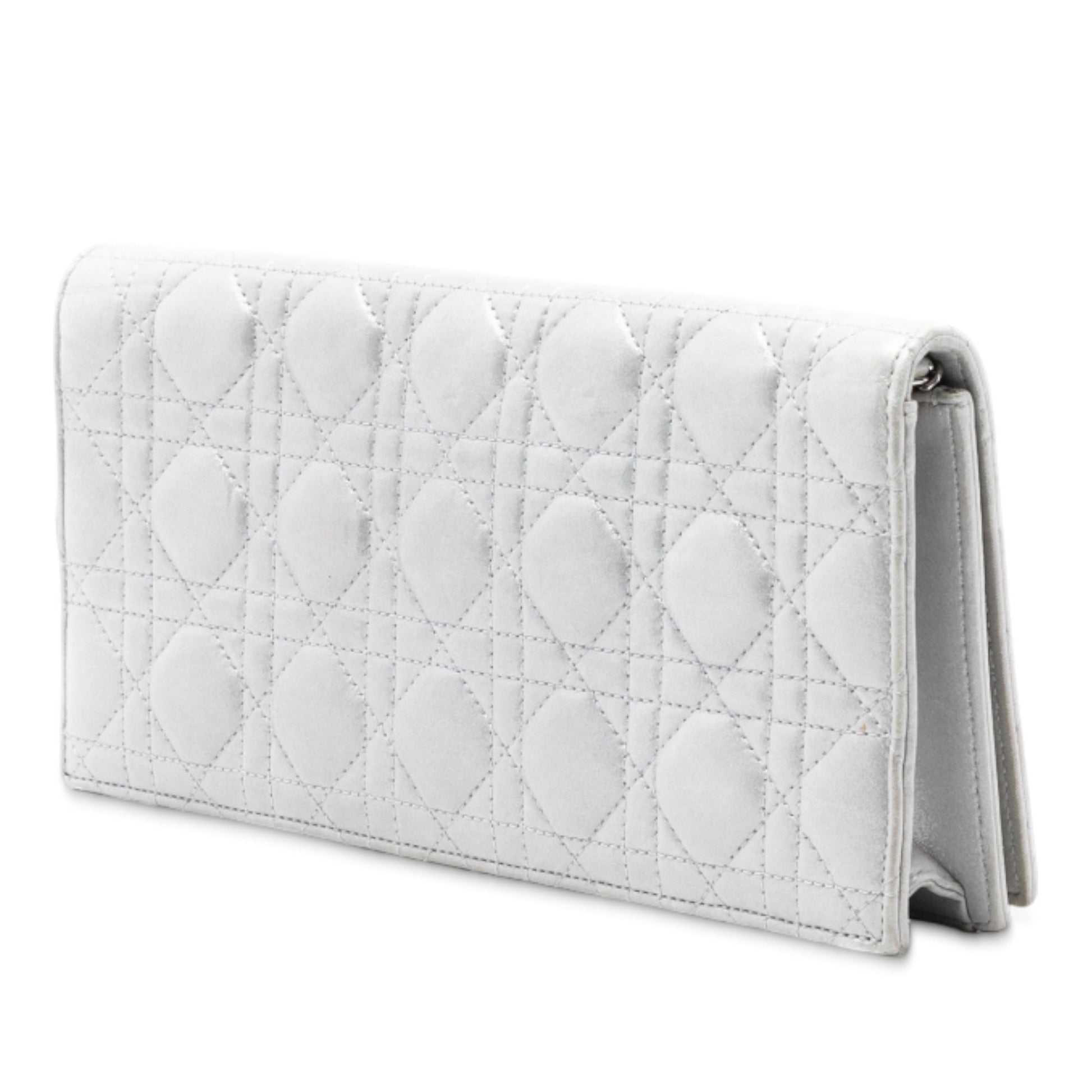 Silver Dior Iridescent Lambskin Cannage Lady Dior Convertible Clutch Crossbody Bag