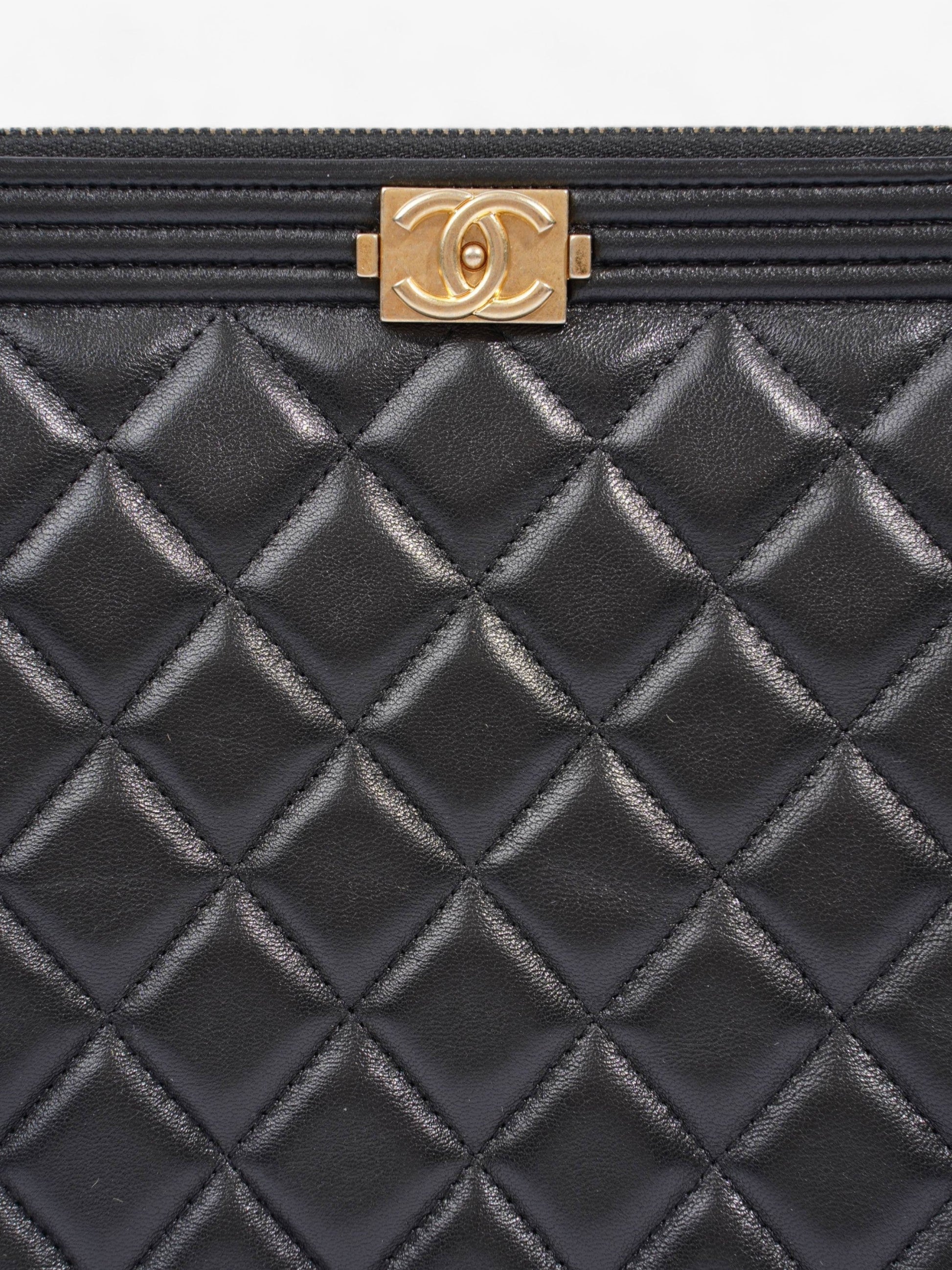 Chanel Medium Boy Pouch Black Lambskin Leather