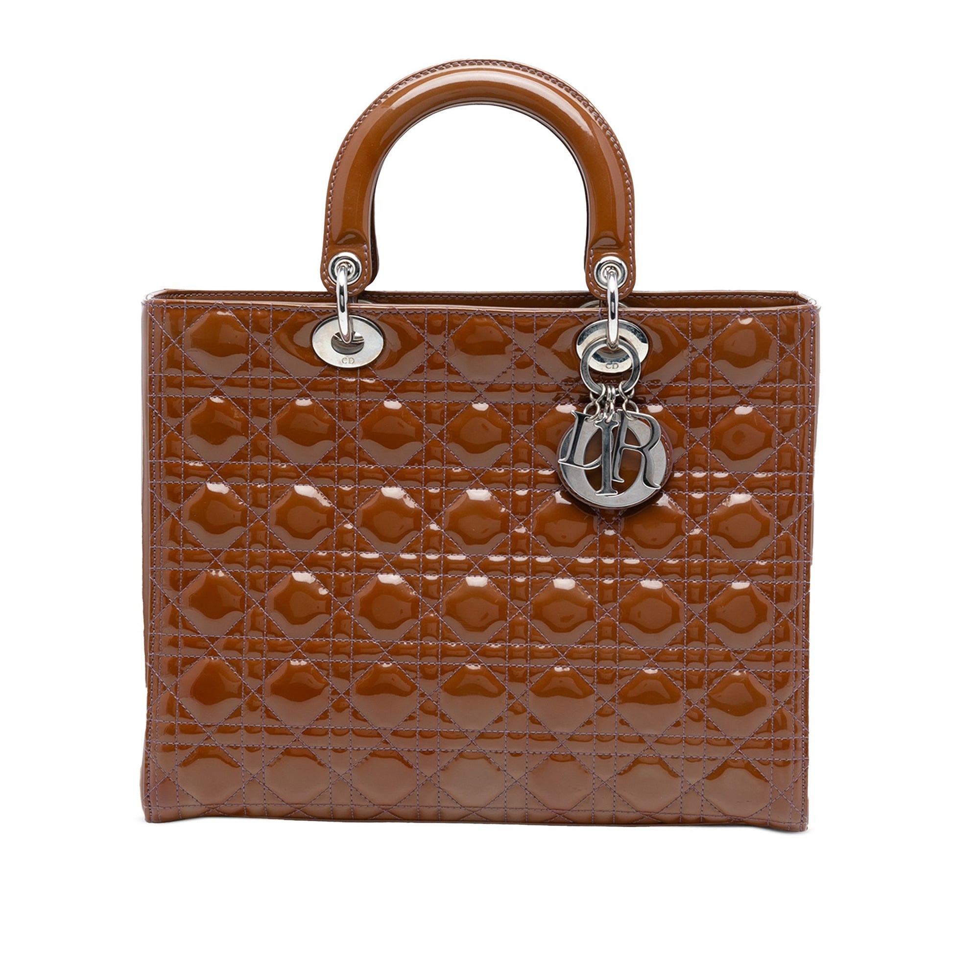 Brown Dior Large Patent Cannage Lady Dior Satchel