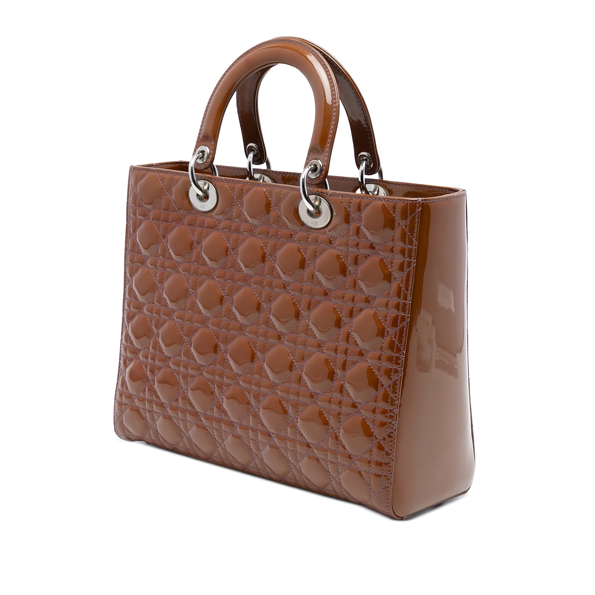 Brown Dior Large Patent Cannage Lady Dior Satchel
