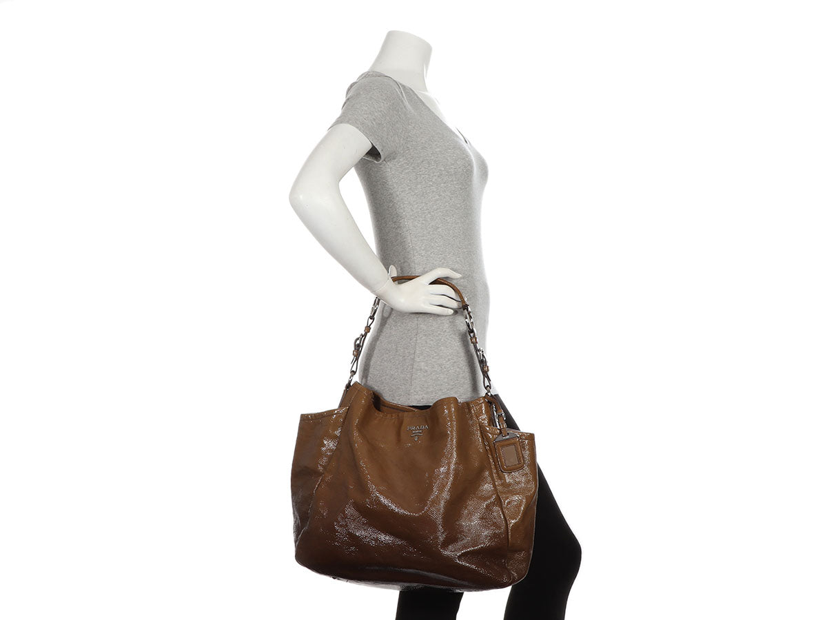 Prada Olive Patent Side Pocket Tote