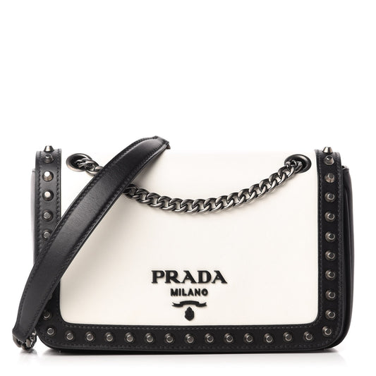 PRADA VITELLO STUDDED CALFSKIN LEATHER CROSSBODY BAG