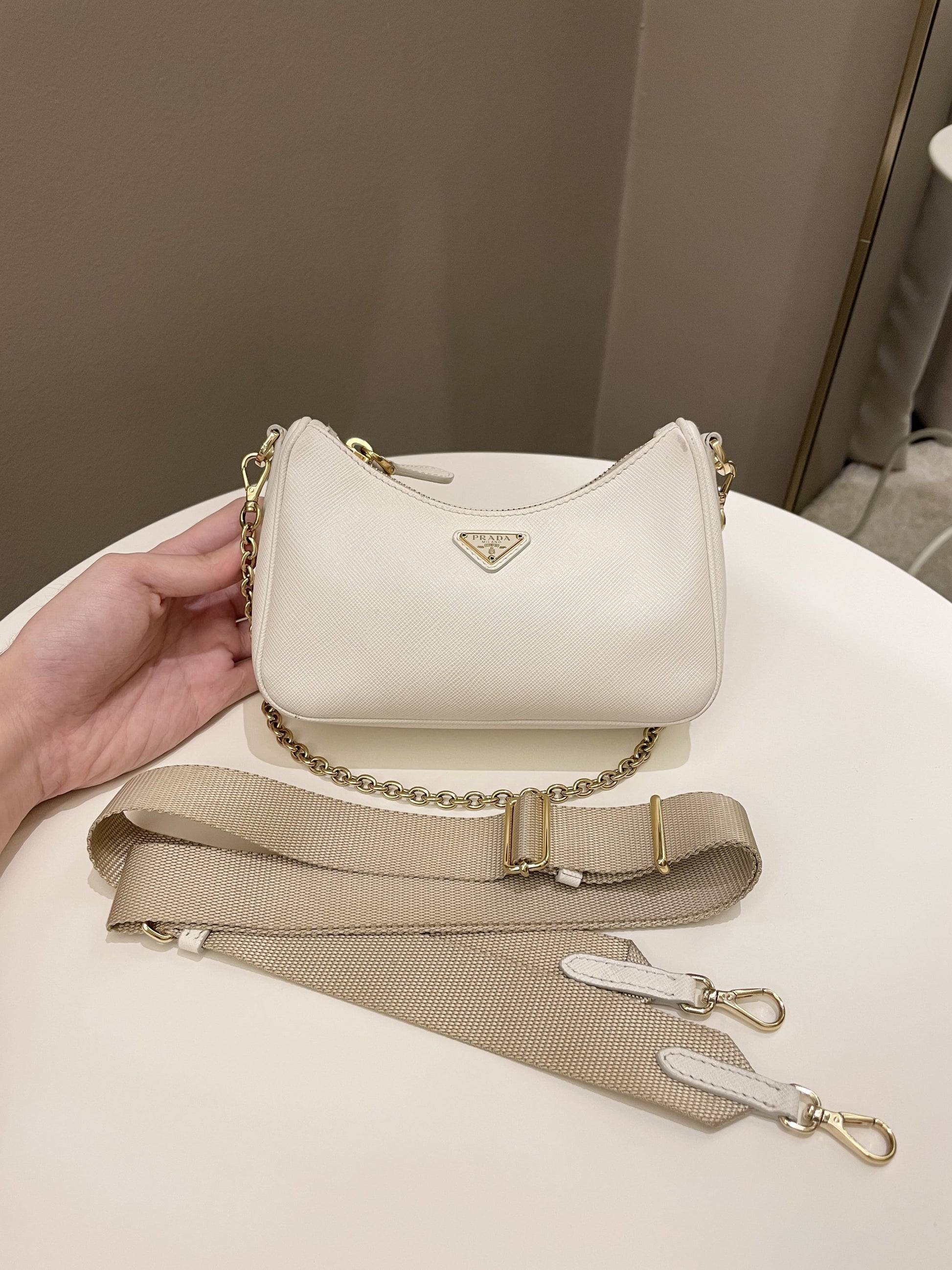 Prada Re-Edition Shoulder Bag Saffiano Leather White