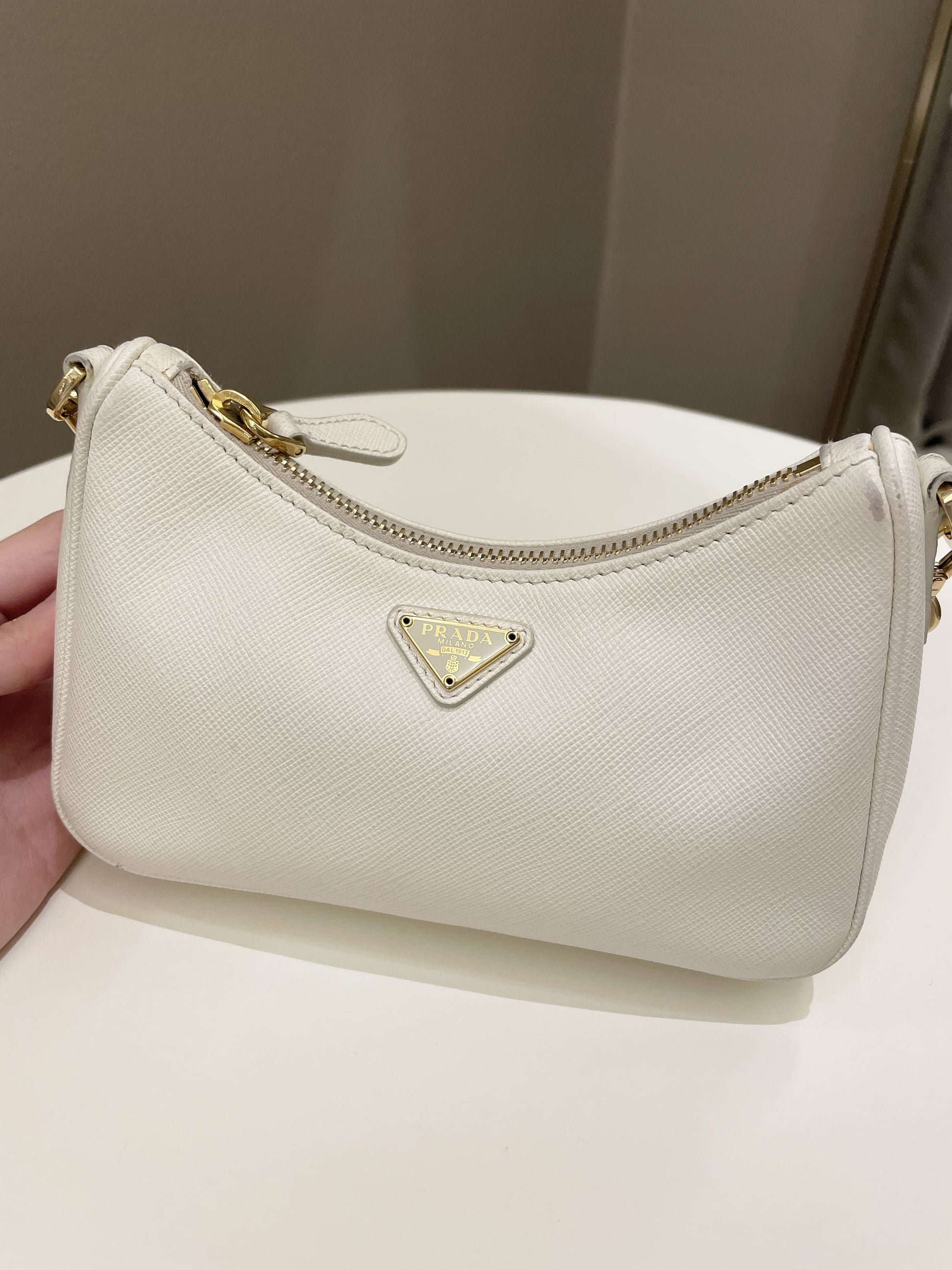 Prada Re-Edition Shoulder Bag Saffiano Leather White