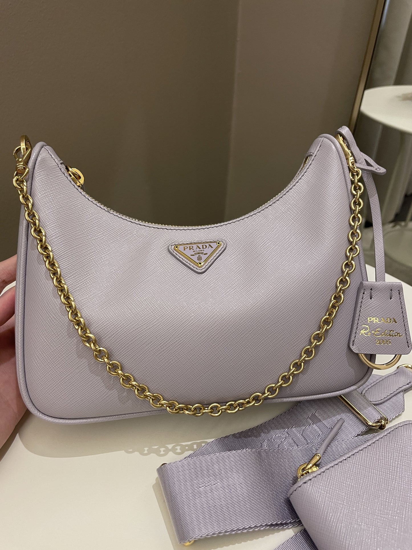 Prada Re-Edition Saffiano Bag Lilac Saffiano Leather
