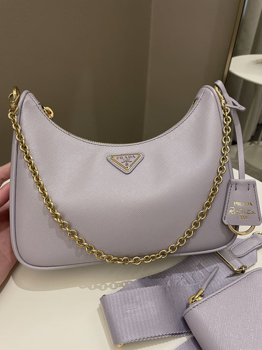 Prada Re-Edition Saffiano Bag Lilac Saffiano Leather