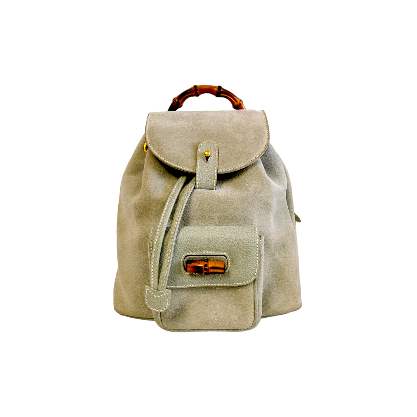 Gucci Bamboo Green Leather Suede Backpack