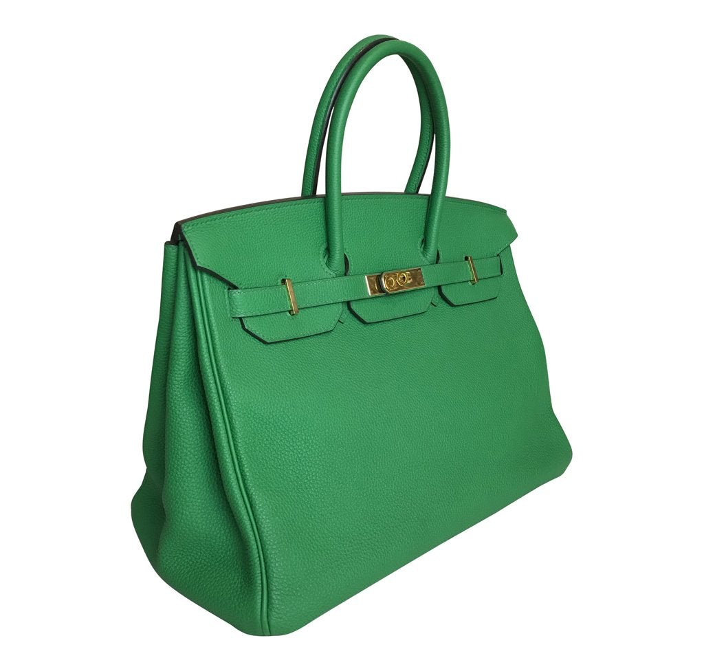 Luxury Hermes Birkin 35 Bamboo Green Togo GHW Bag