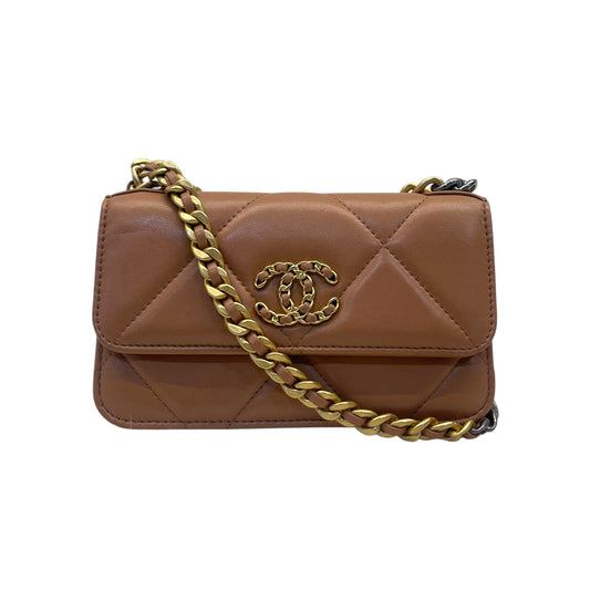 Chanel Beige Pink Quilted Leather Chanel 19 Wallet on Chain