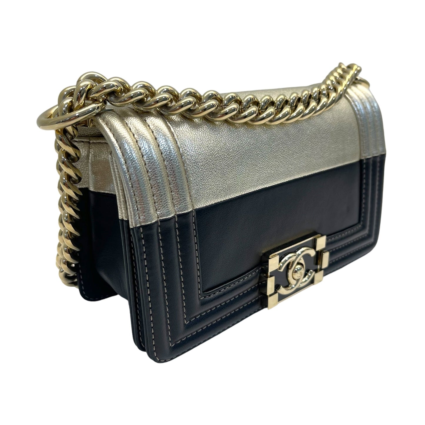 Chanel Boy Black Metallic Gold Bi color Small Bag