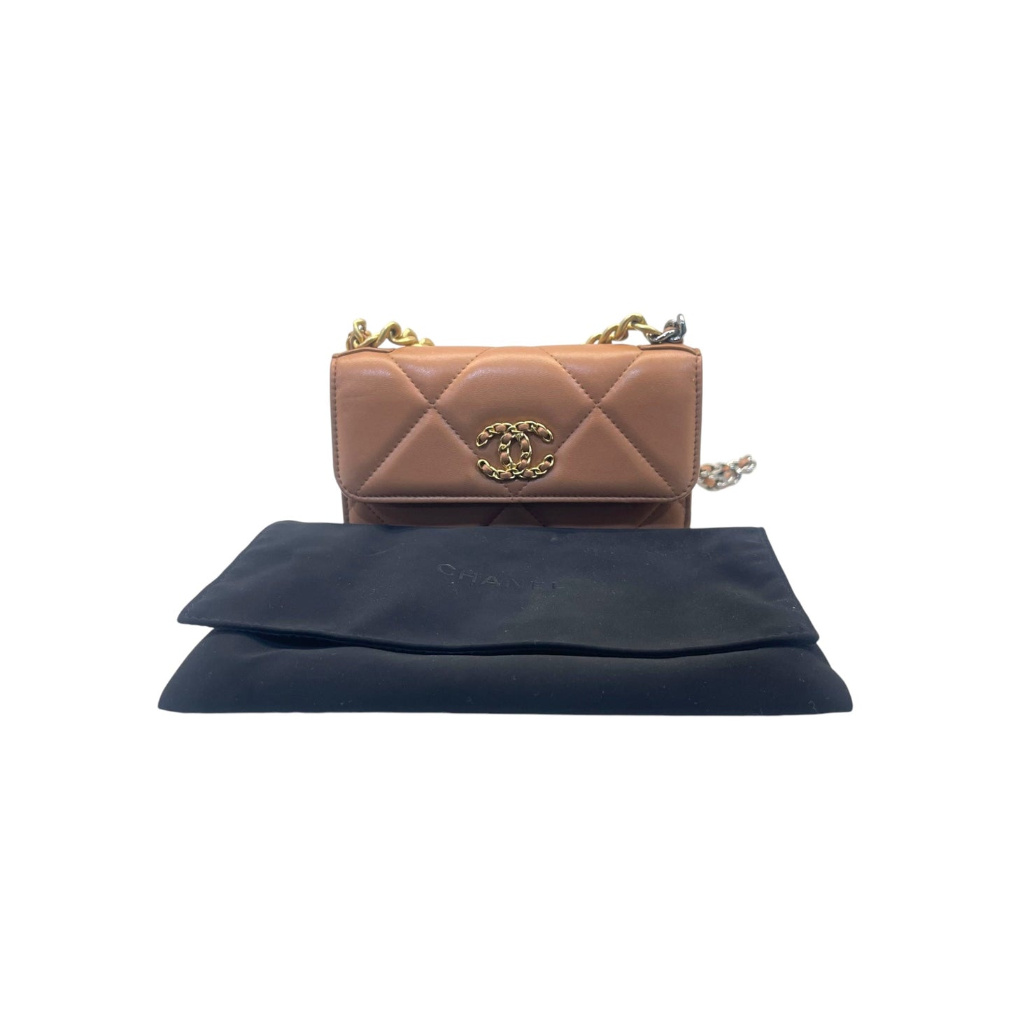 Chanel Beige Pink Quilted Leather Chanel 19 Wallet on Chain