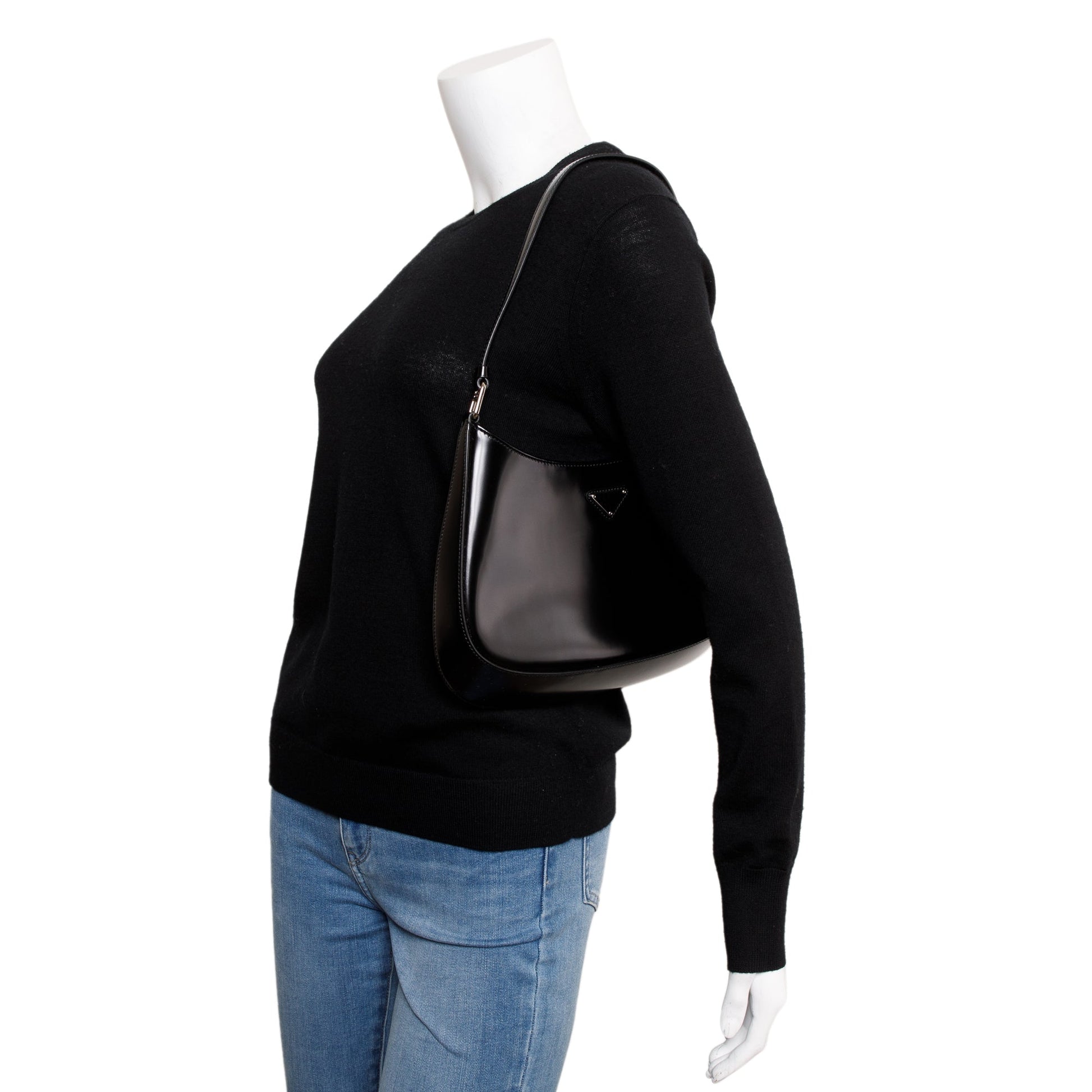 Prada 2021 Black Spazzolato Leather Cleo Bag