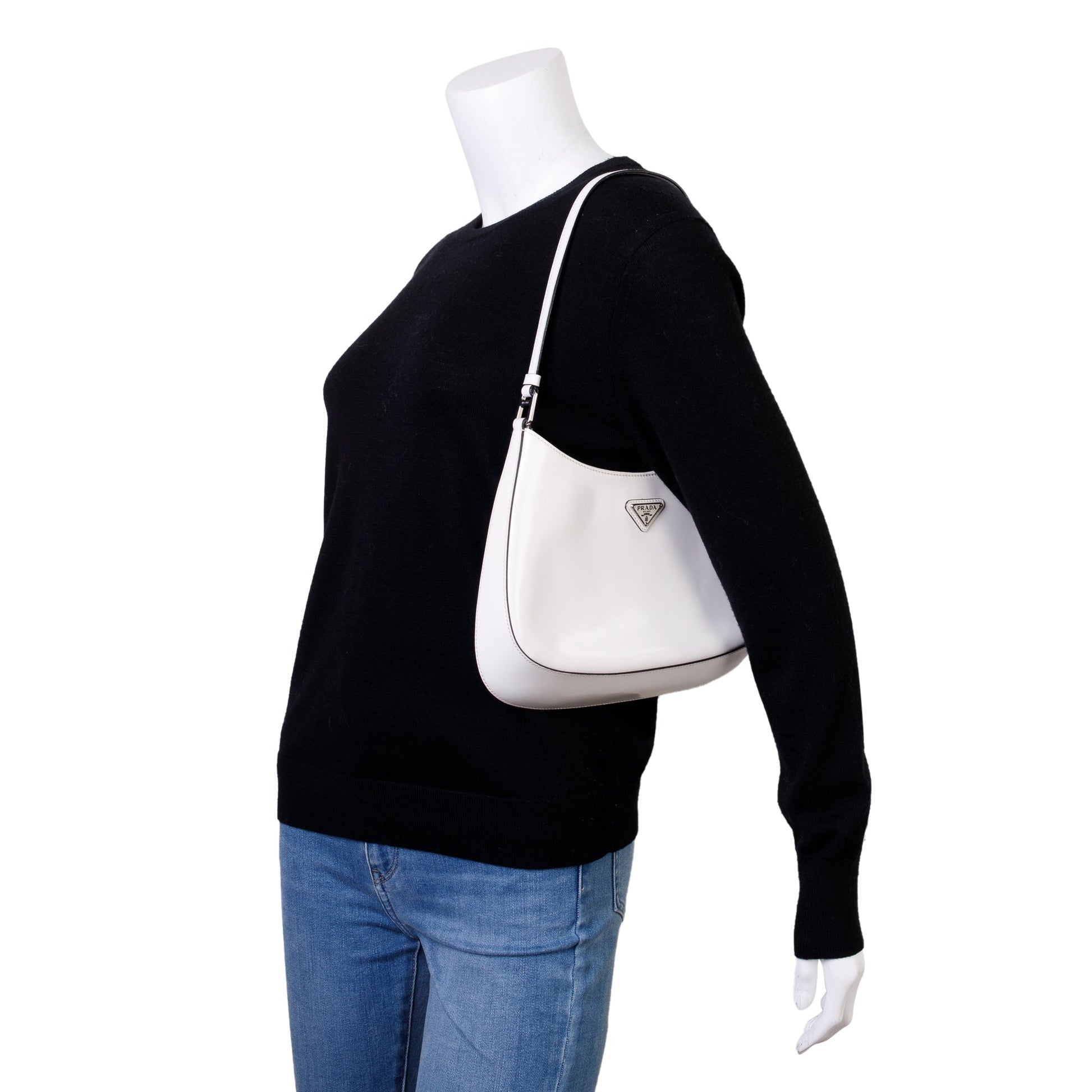 Prada 2021 White Spazzolato Leather Cleo Bag