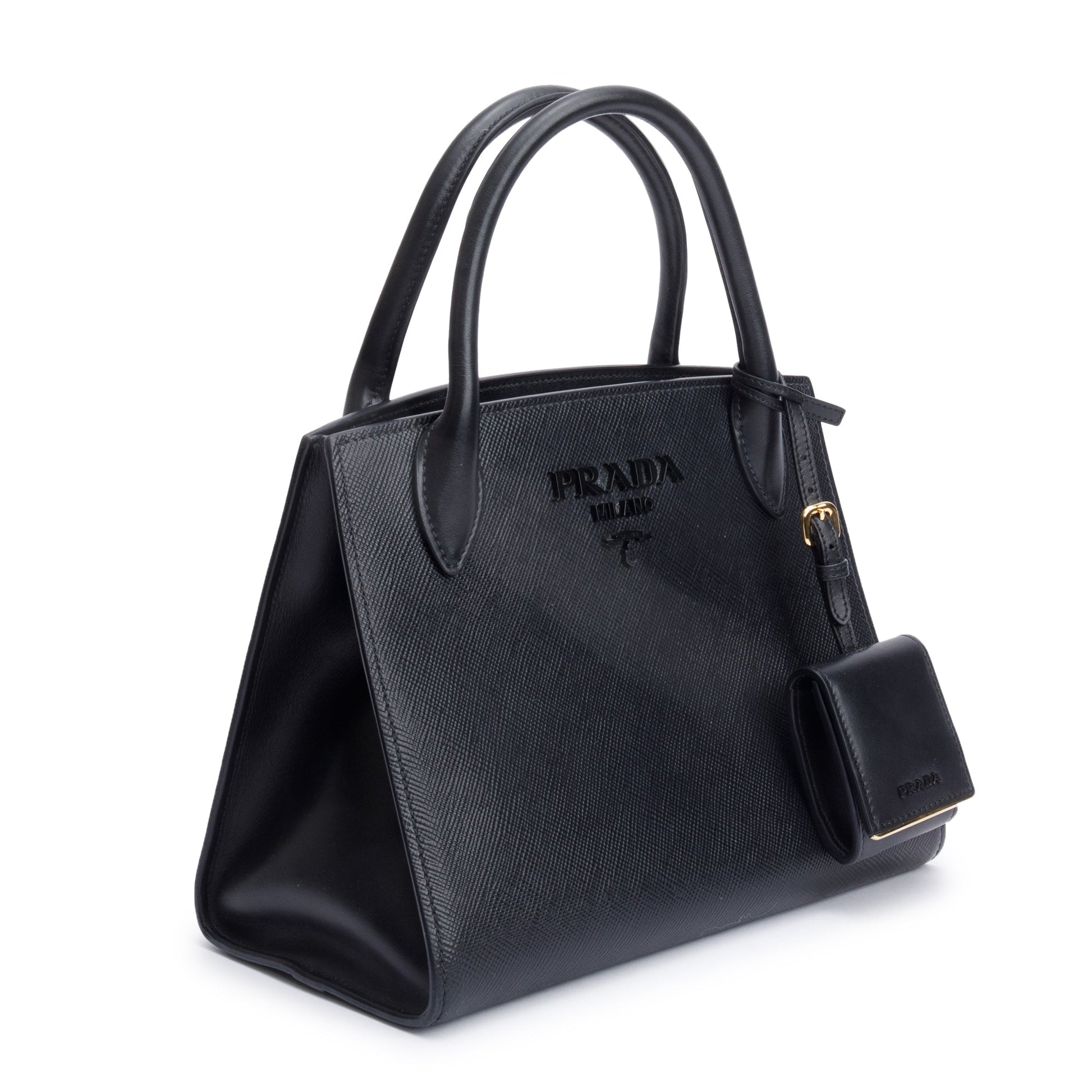 Prada 2022 Black Saffiano Cuir Small Monochrome Top Handle Tote