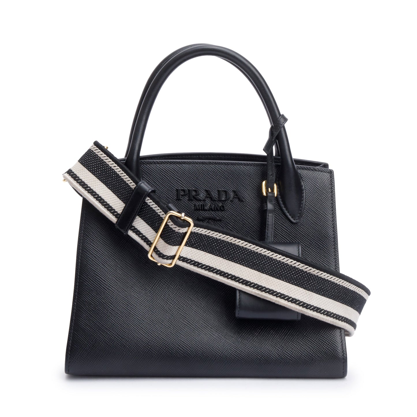 Prada 2022 Black Saffiano Cuir Small Monochrome Top Handle Tote