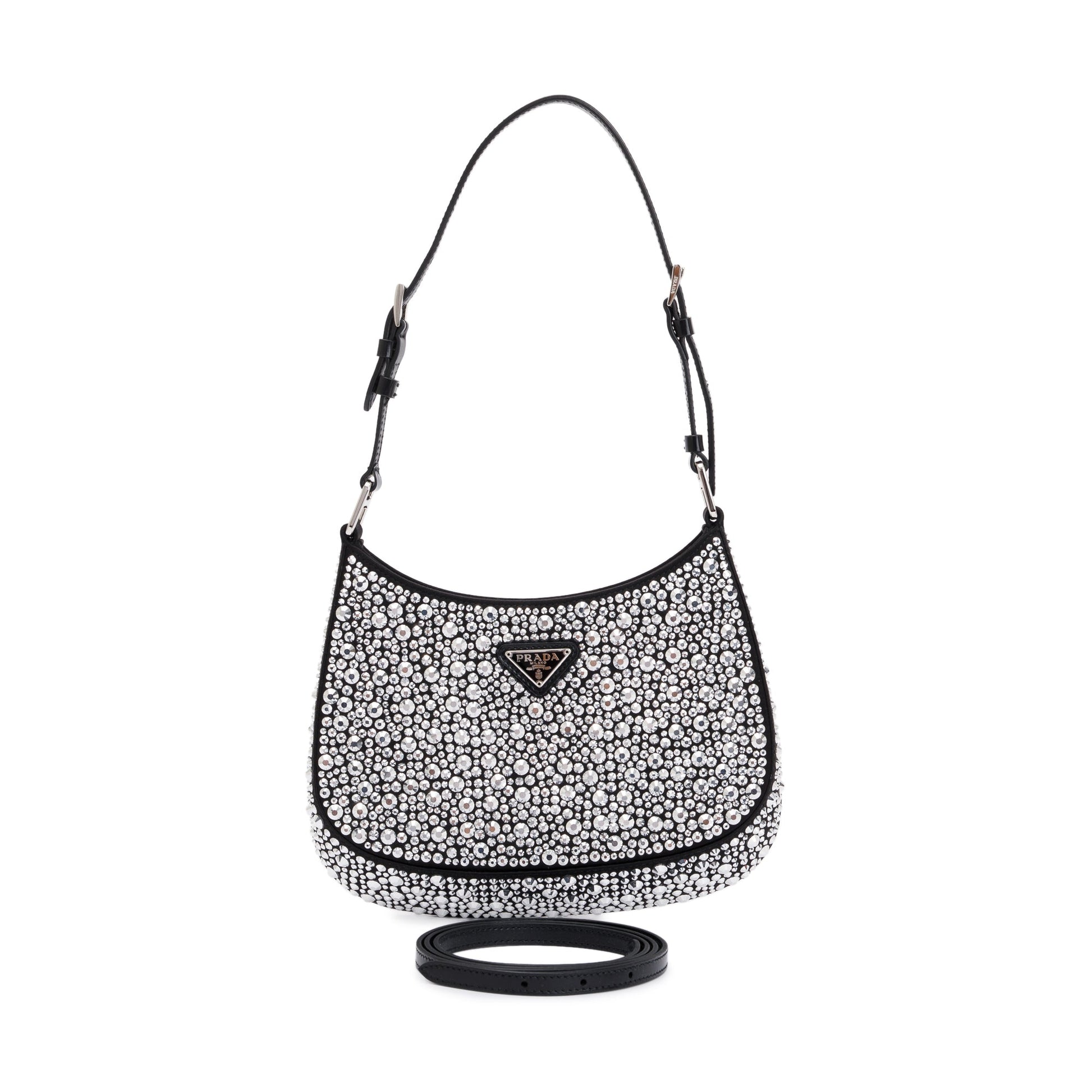 Prada 2022 Black Satin Crystal Cleo Shoulder Bag